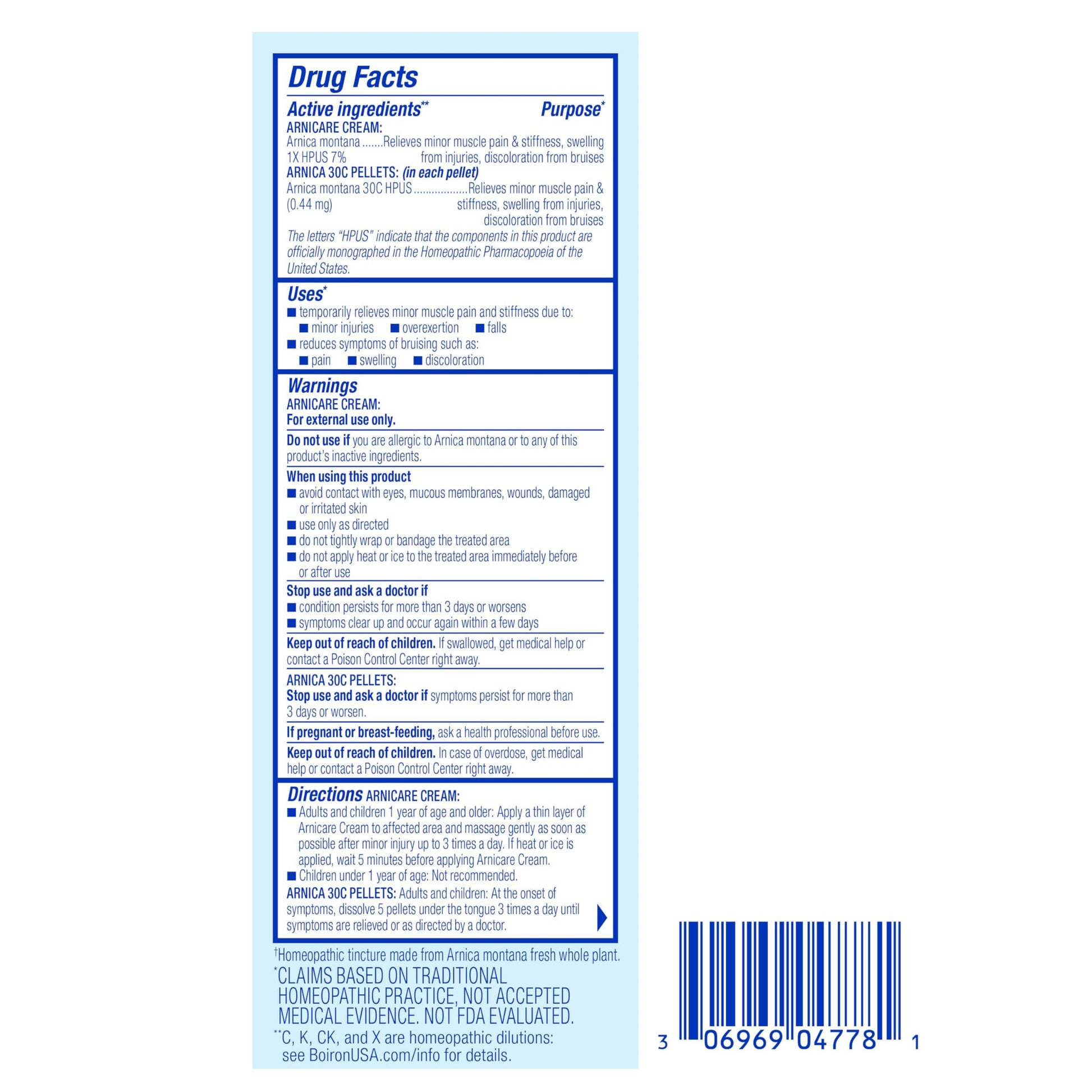 Boiron Arnica 30c pellet tube for oral pain relief