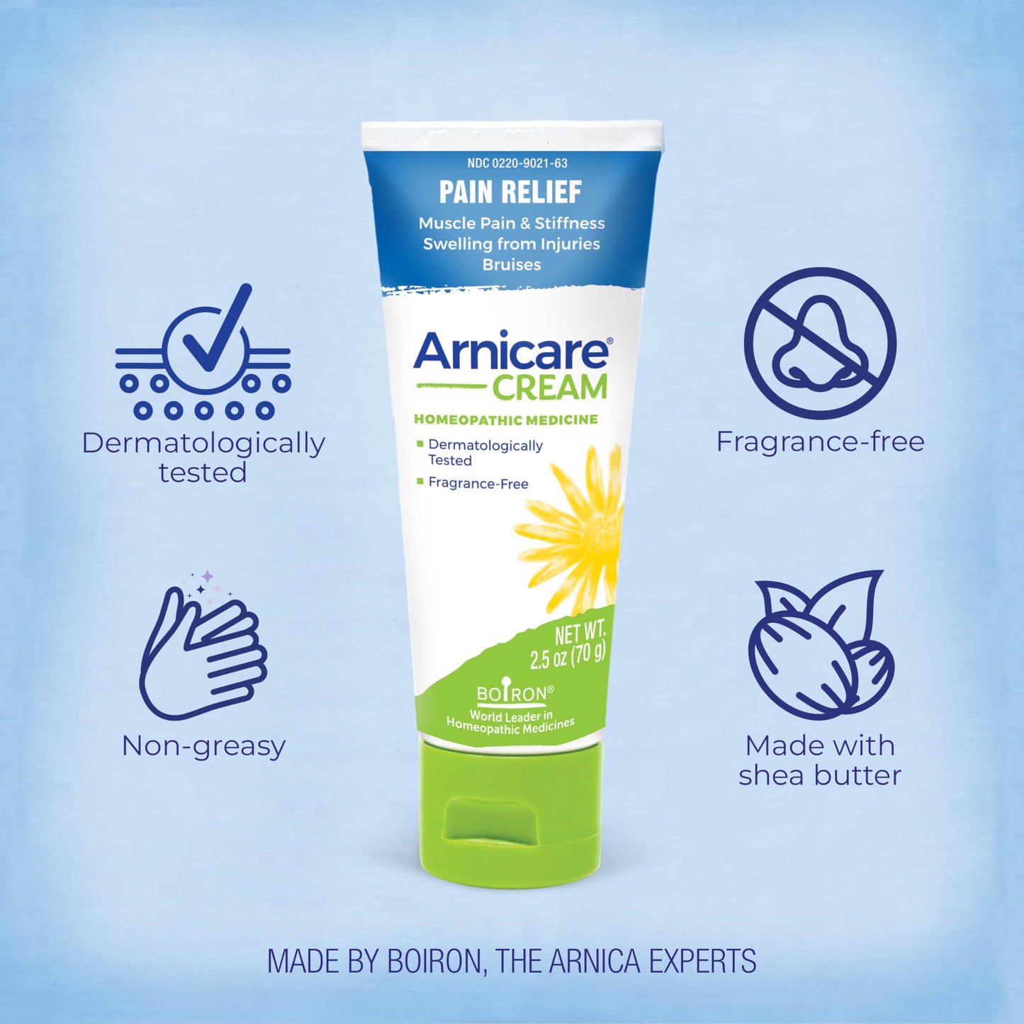 Boiron Arnicare Cream homeopathic pain relief label