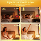Vivilumens bedside sleep aid machine operating its multi color RGB mood lighting feature in a dark bedroom setting.