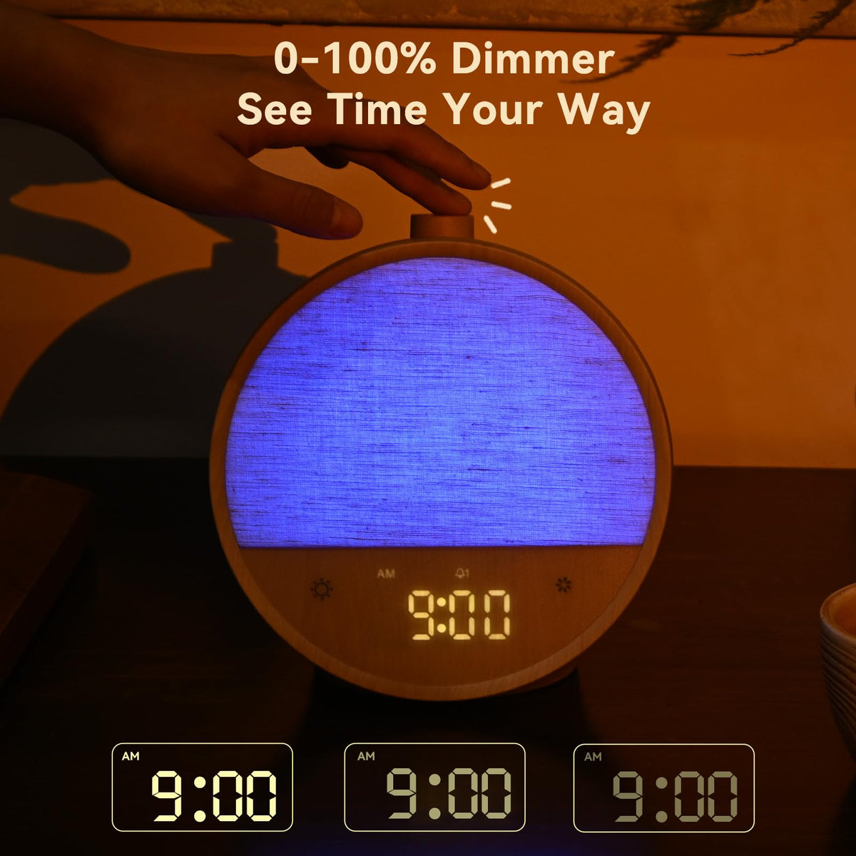 Vivilumens sound machine and clock packaging detailing the natural sleep sounds and white noise features.