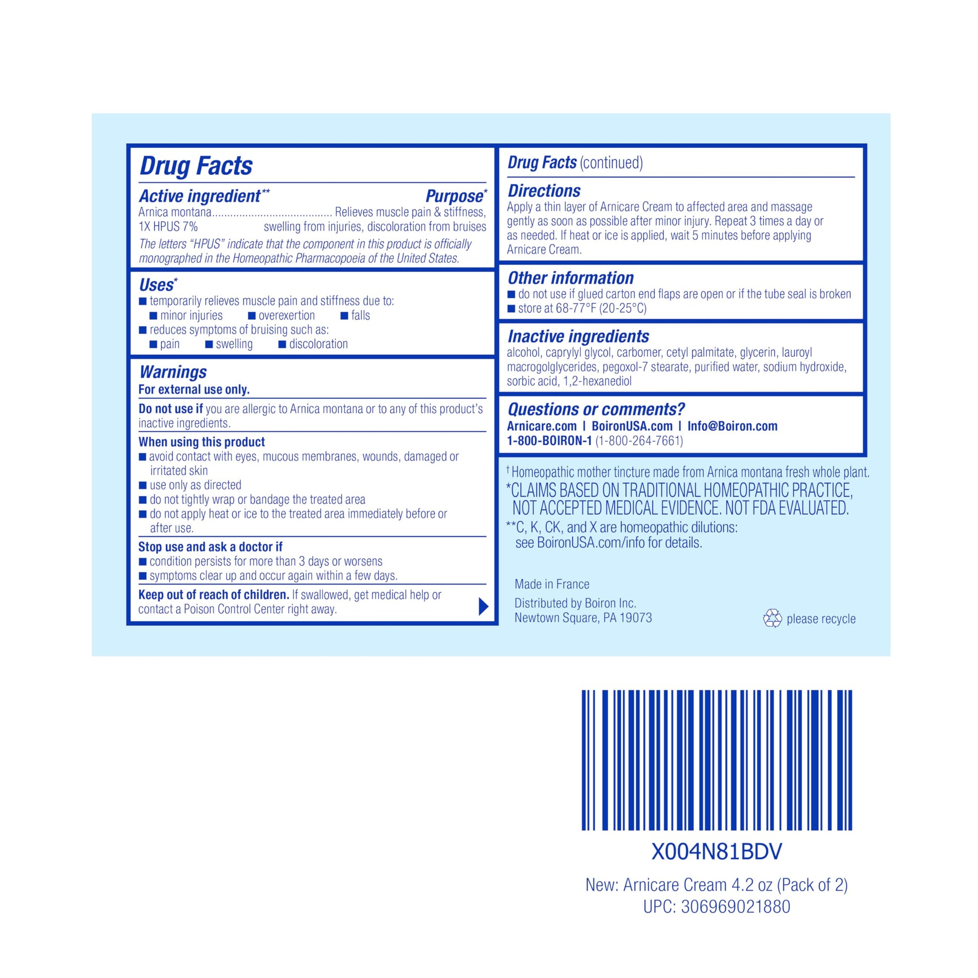 Professional studio shot of Boiron Arnicare Cream for joint pain