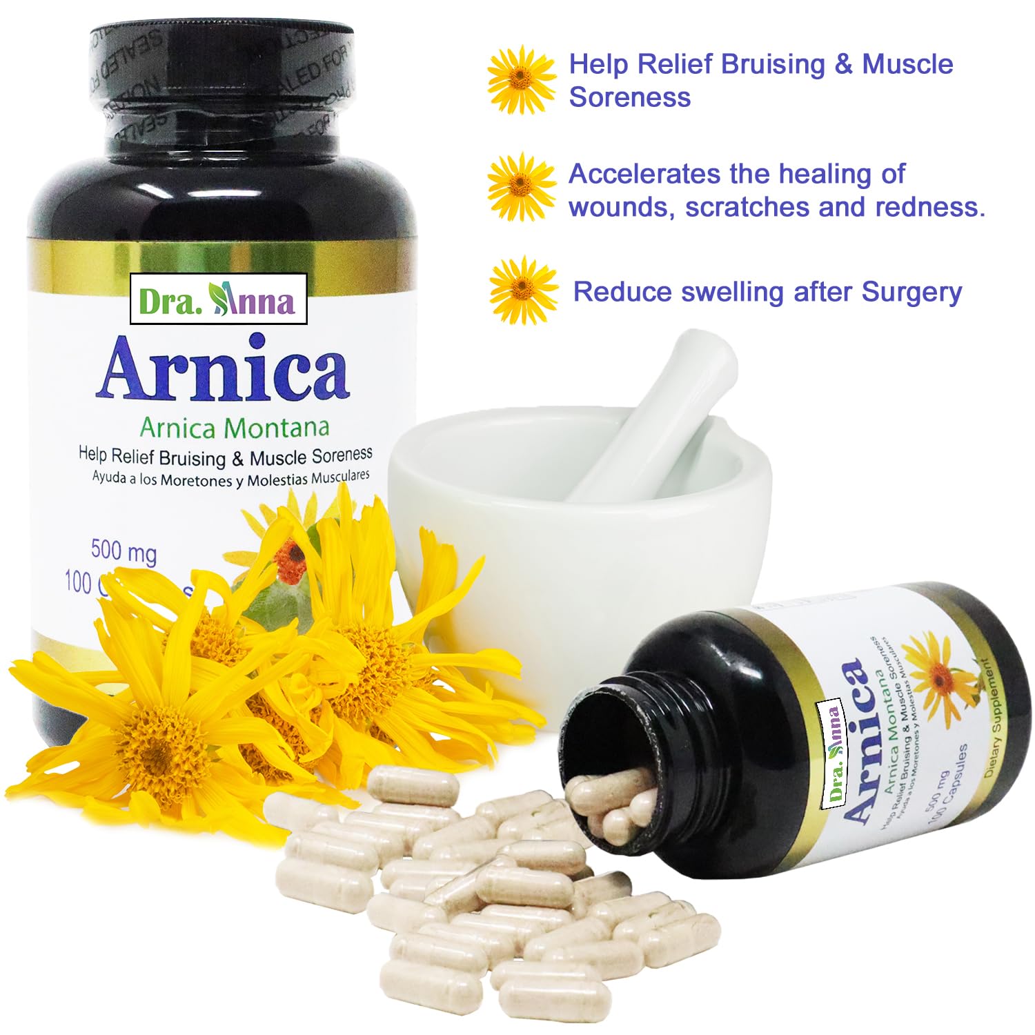Dra. Anna Arnica Montana bottle with supplement facts