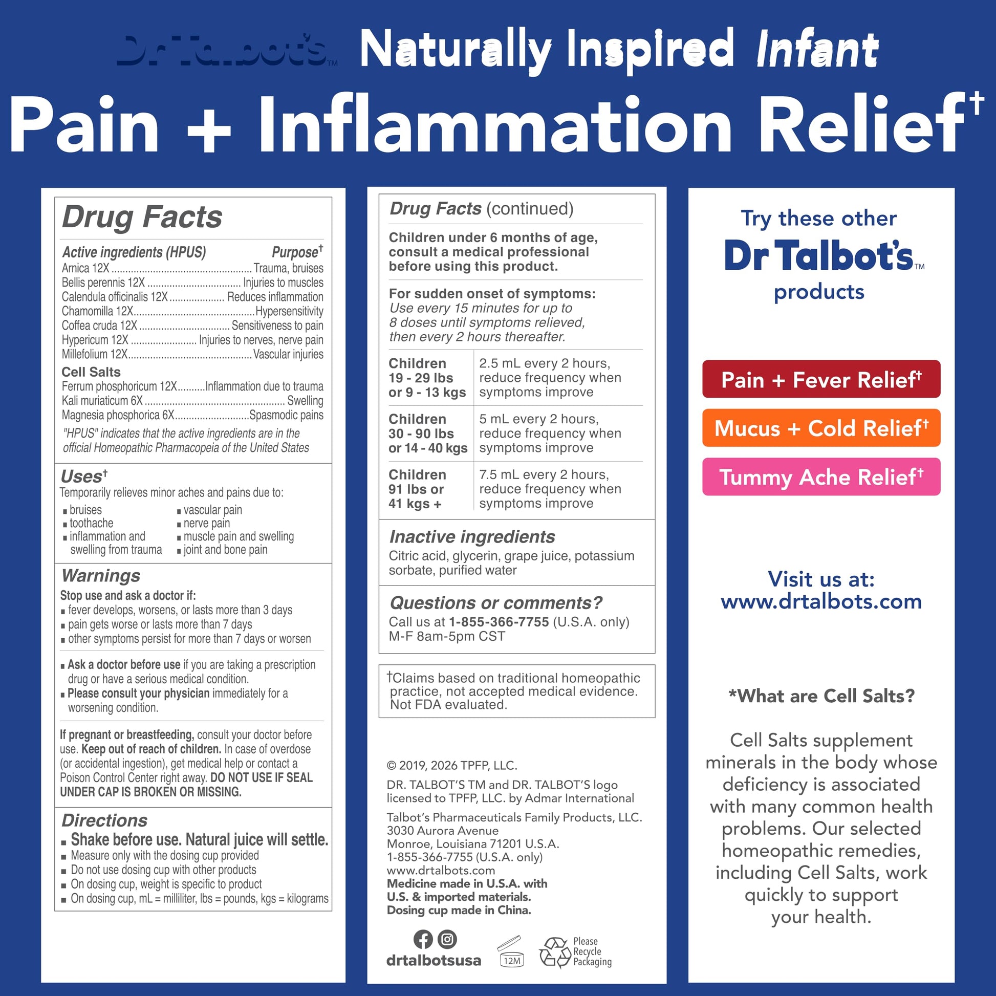 Side view of Dr. Talbot's pain relief liquid bottle