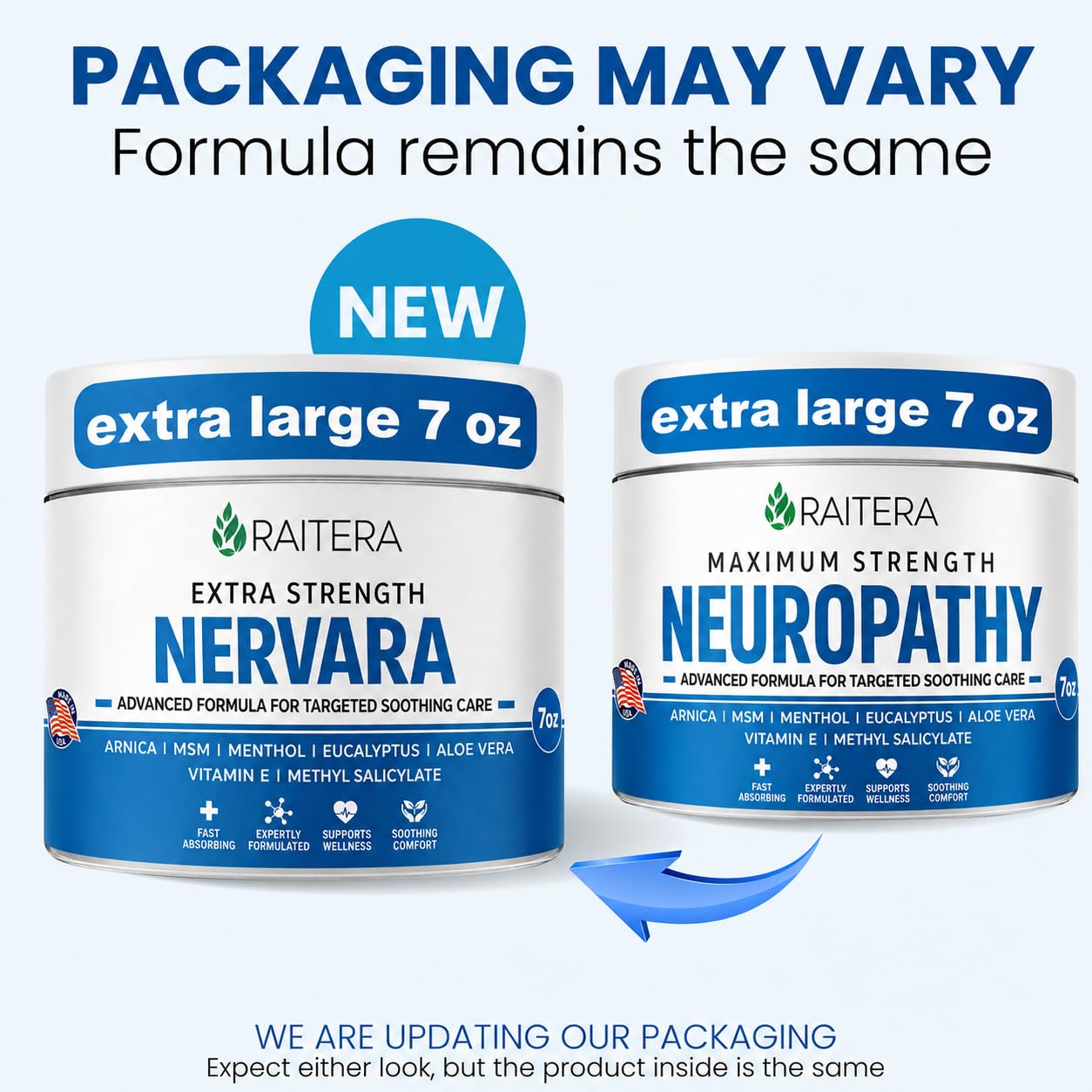 Close up of Raitera Nervara cream packaging showing natural ingredients