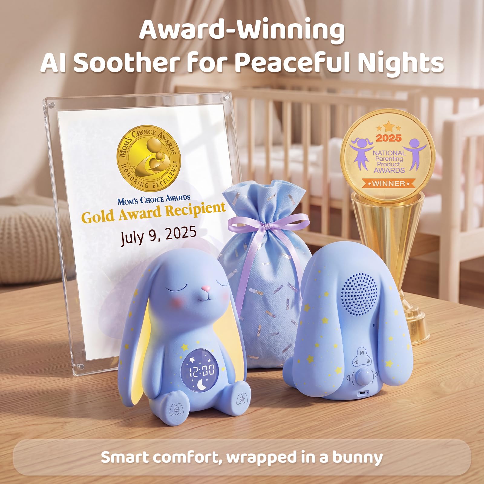 Mewaii smart baby sound machine highlighting the three hundred sixty degree glowing color night light feature
