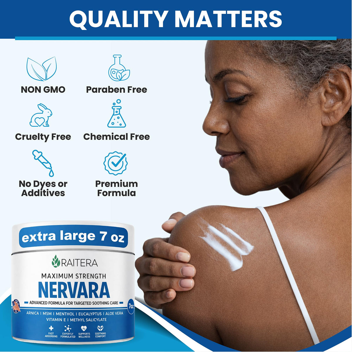 Raitera Nervara 7 Ounce jar next to natural herbal extracts