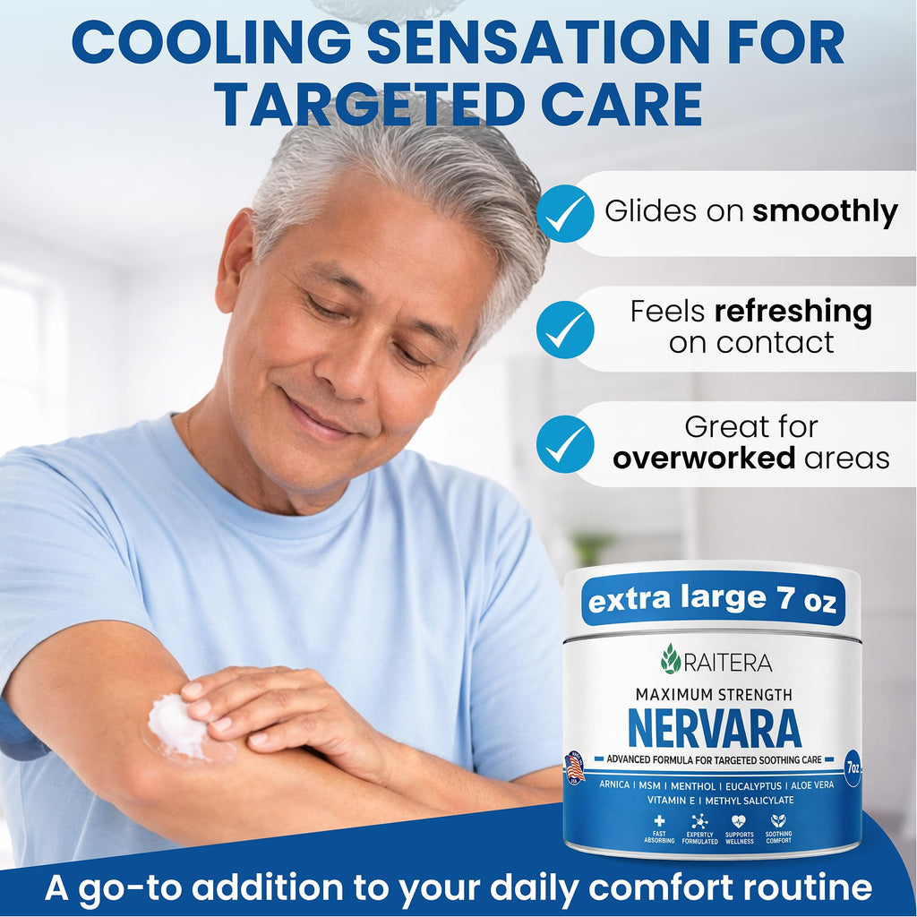 Back label of Raitera Nervara cream highlighting usage directions