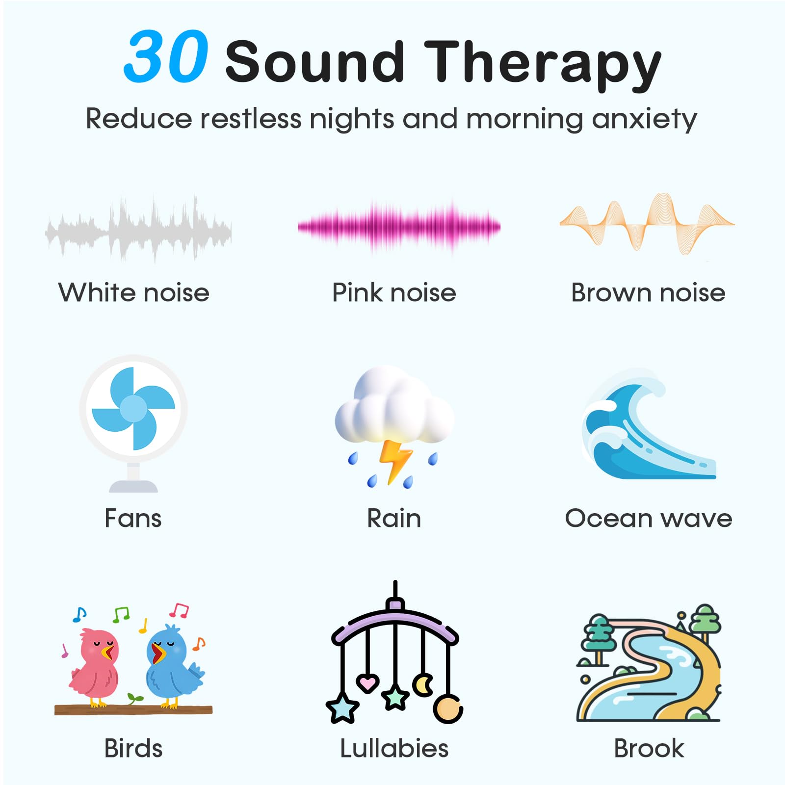 Wkzay sleep therapy device glowing with adjustable multi-color ambient RGB night light on a bedroom nightstand.