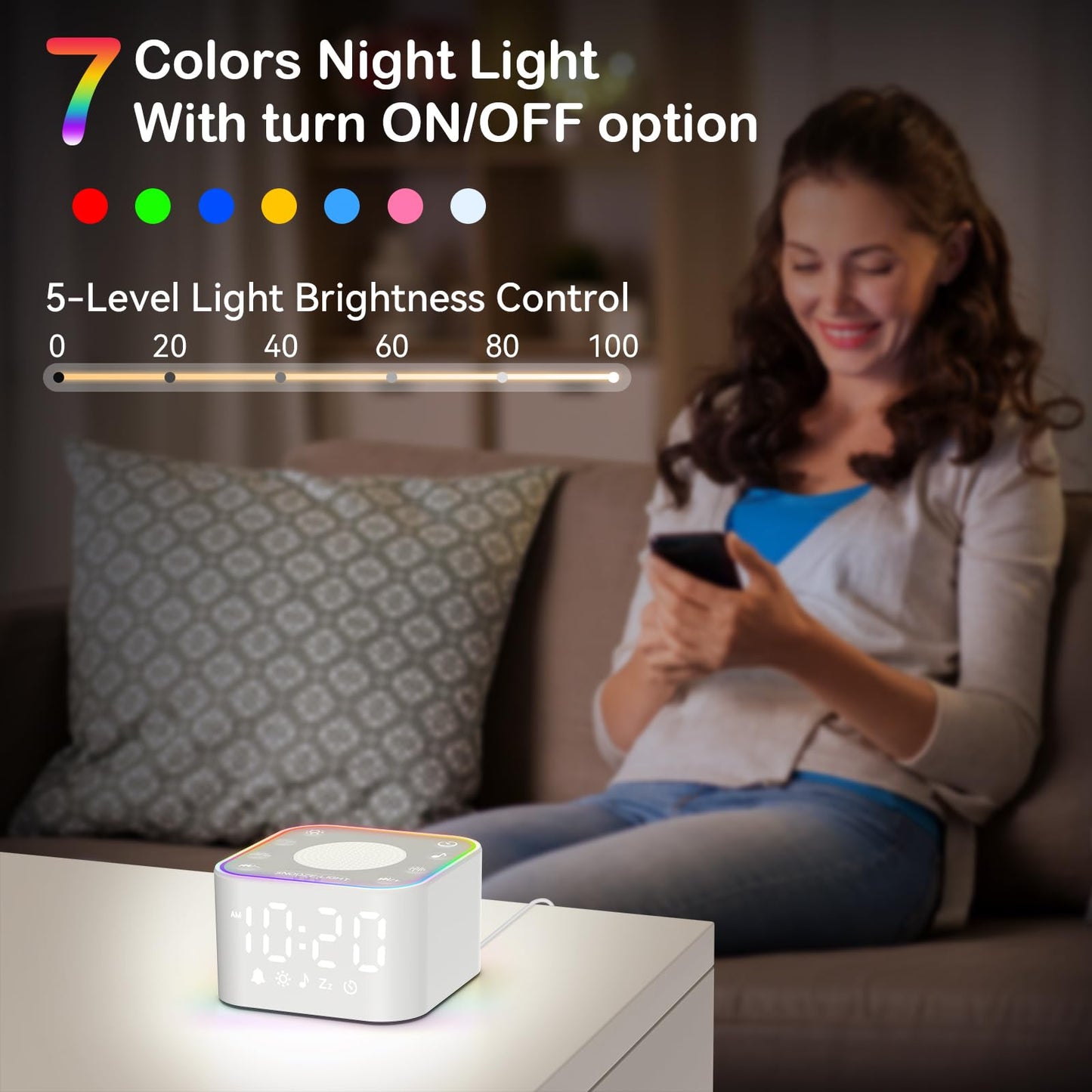 Wkzay white noise maker showcasing user-friendly top interface controls for timer and volume adjustment.
