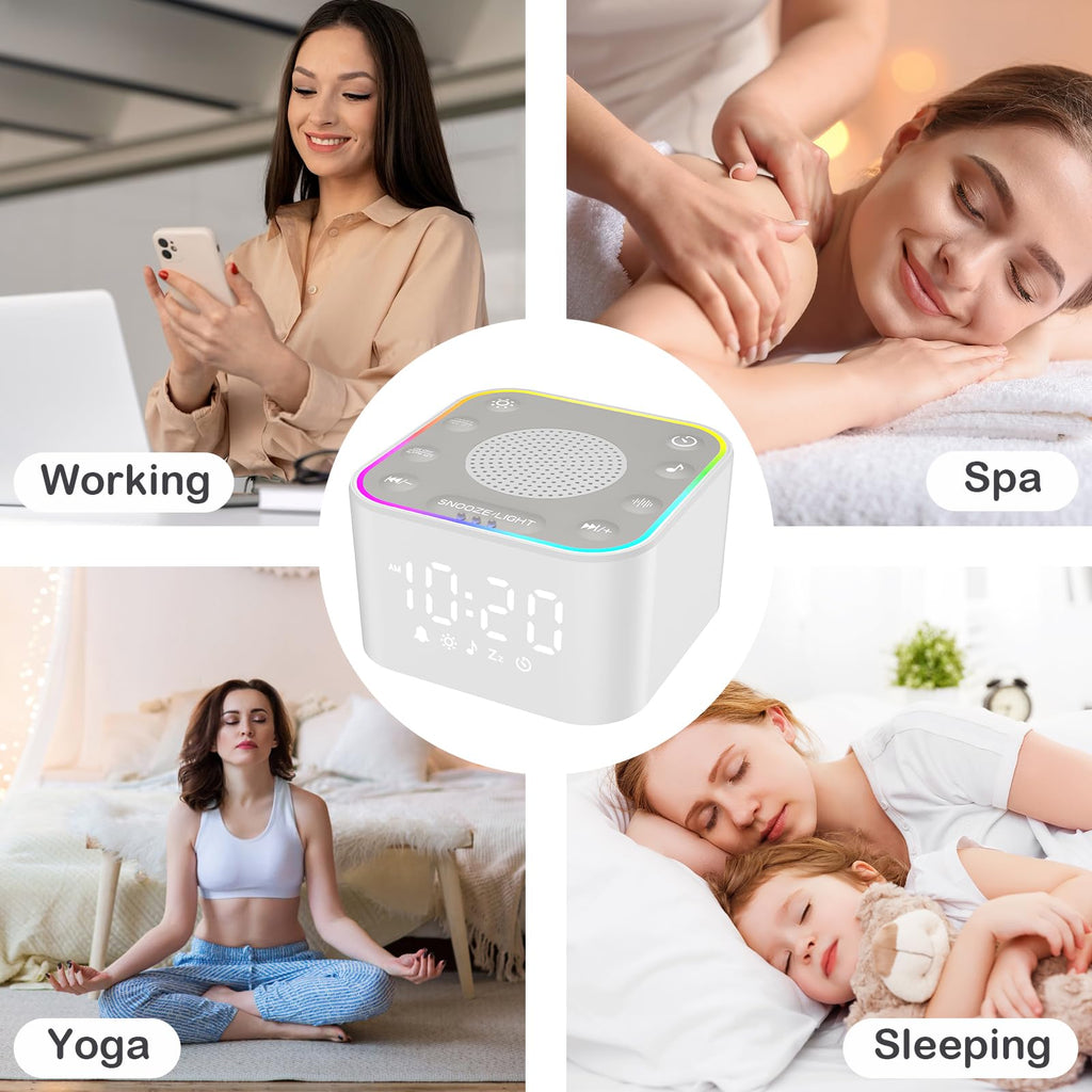 Wkzay calming ambient light machine placed near a baby crib to assist infant sleep management.