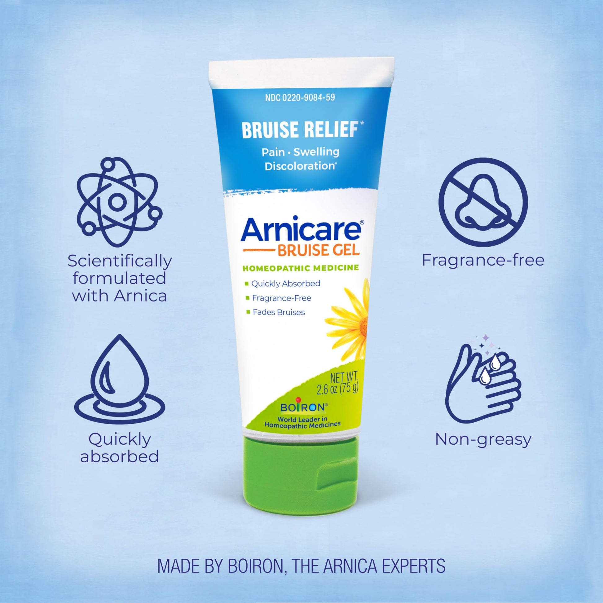 Back of Boiron Arnicare Bruise Gel box with instructions