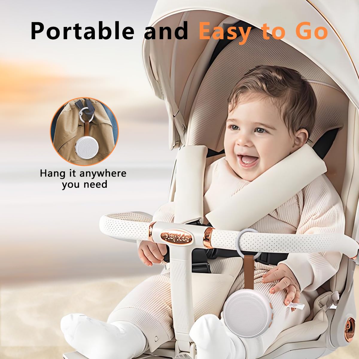 Close-up view of the control interface on the SoundMe portable sleep soother highlighting the power sound and volume buttons