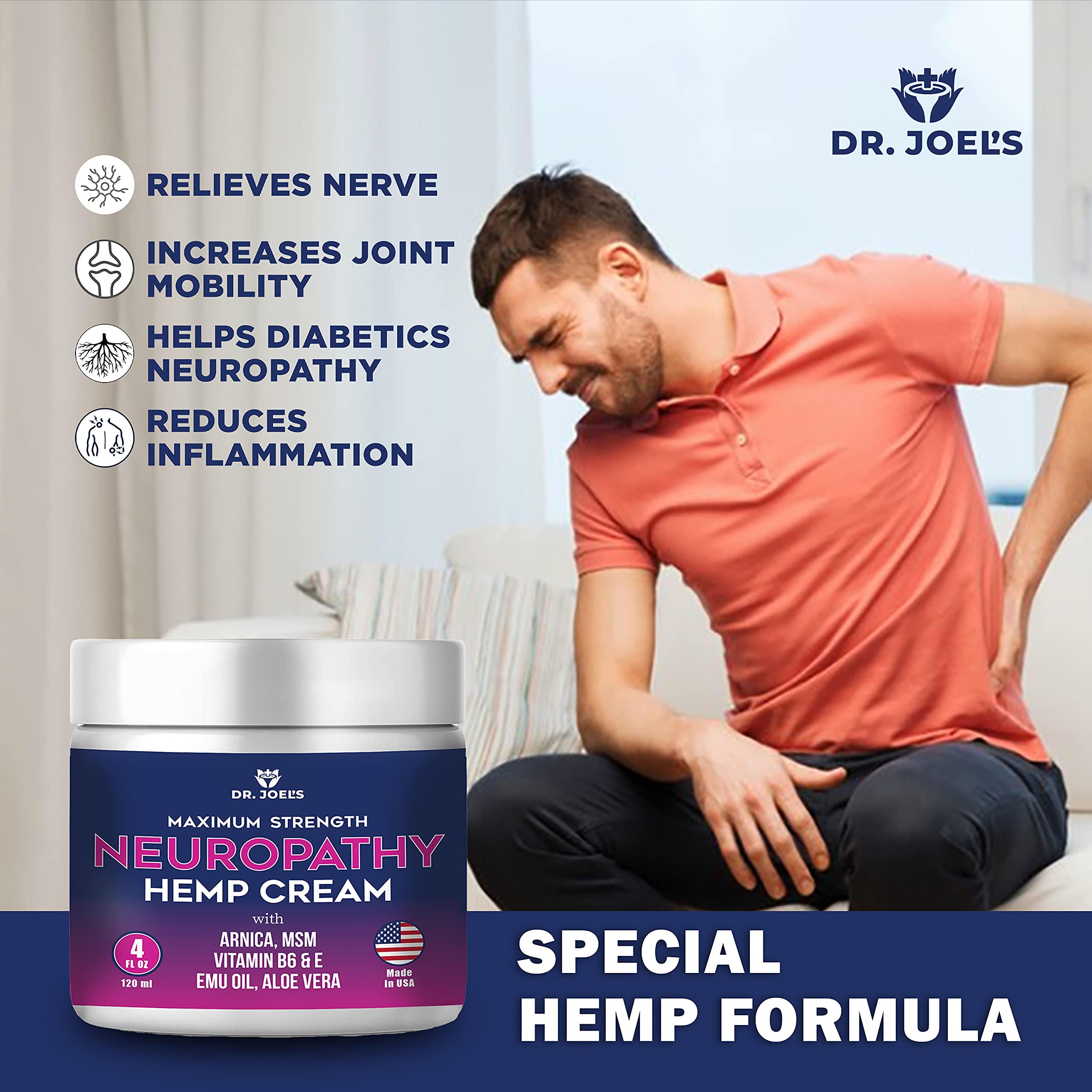Jar of Dr. Joel's neuropathy support cream held in hand
