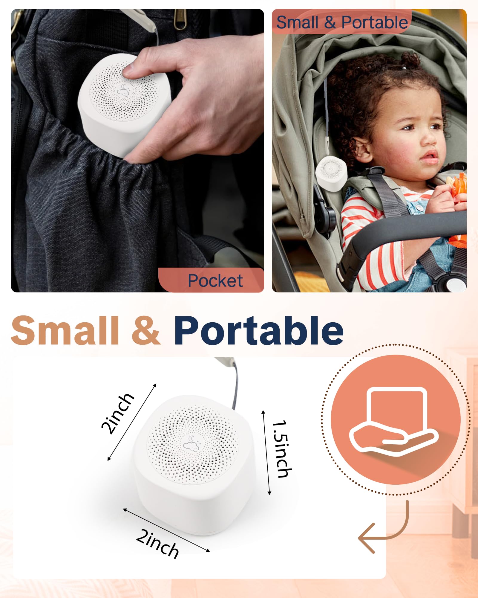 Portable white noise machine for baby nursery setting with night light active