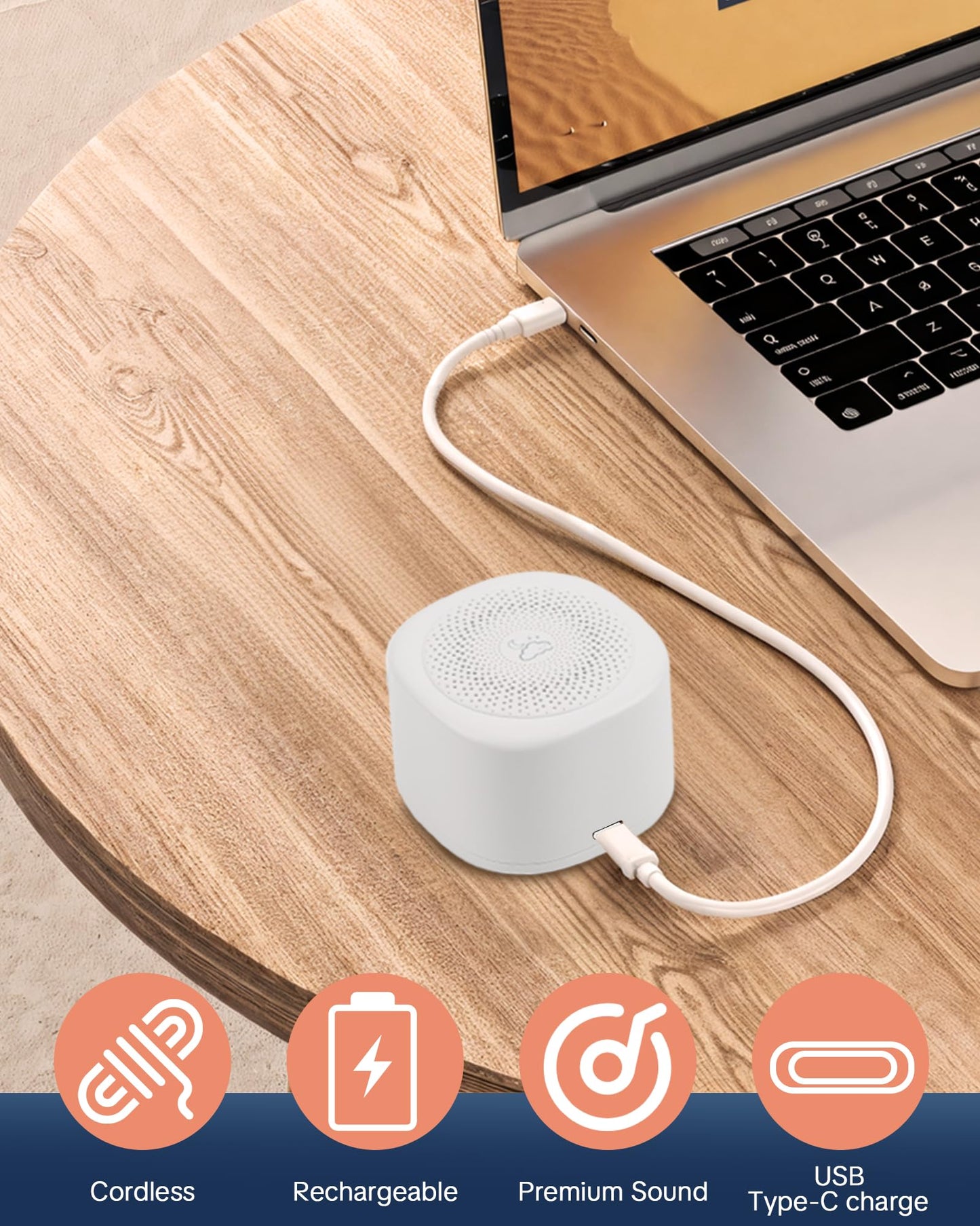 Soothing white noise device glowing with colorful ambient night light