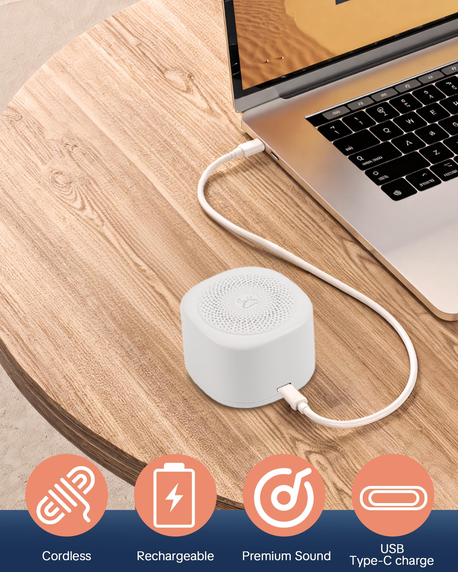 Soothing white noise device glowing with colorful ambient night light