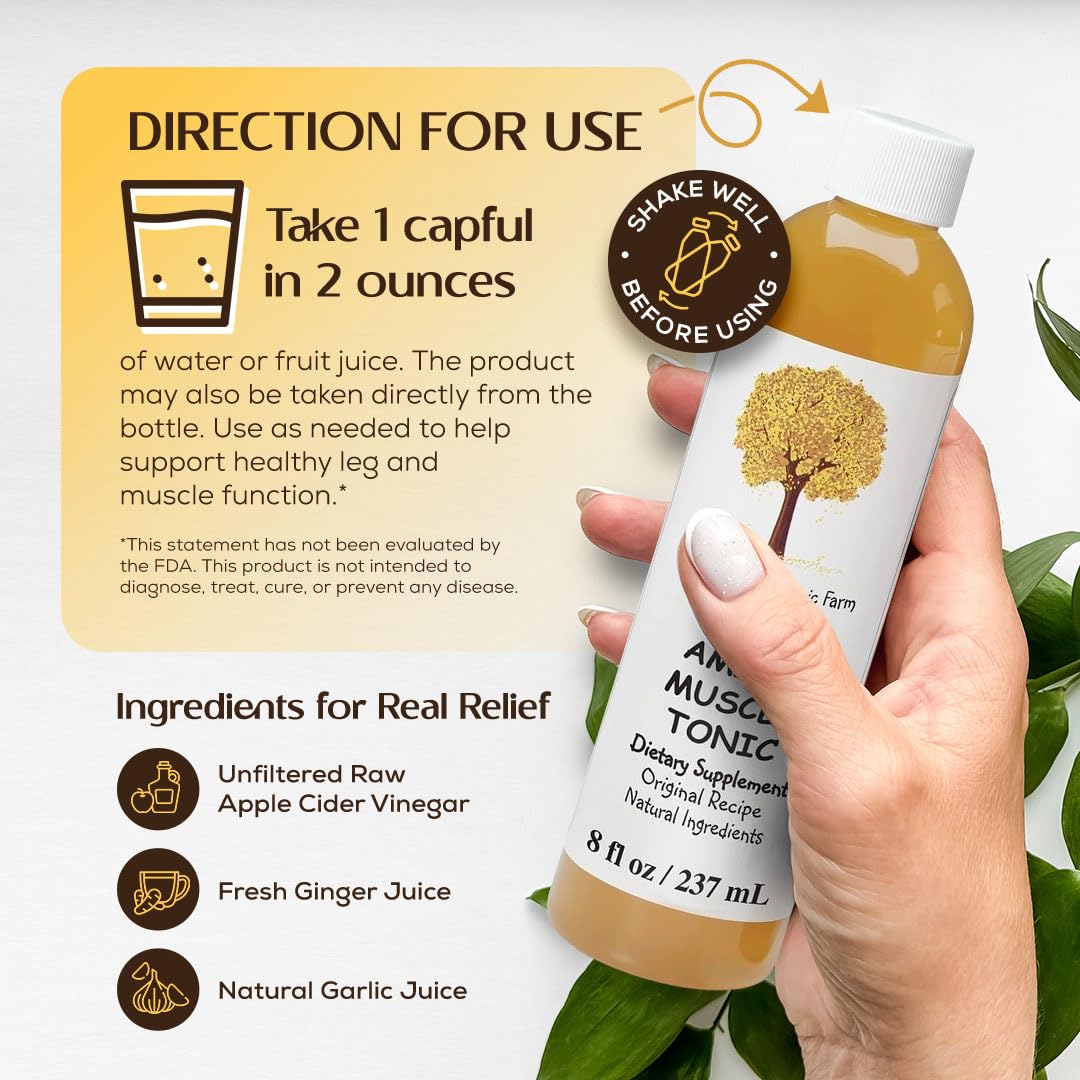 Caleb Treeze Old Amish Muscle Tonic 8 fluid ounce bottle cap