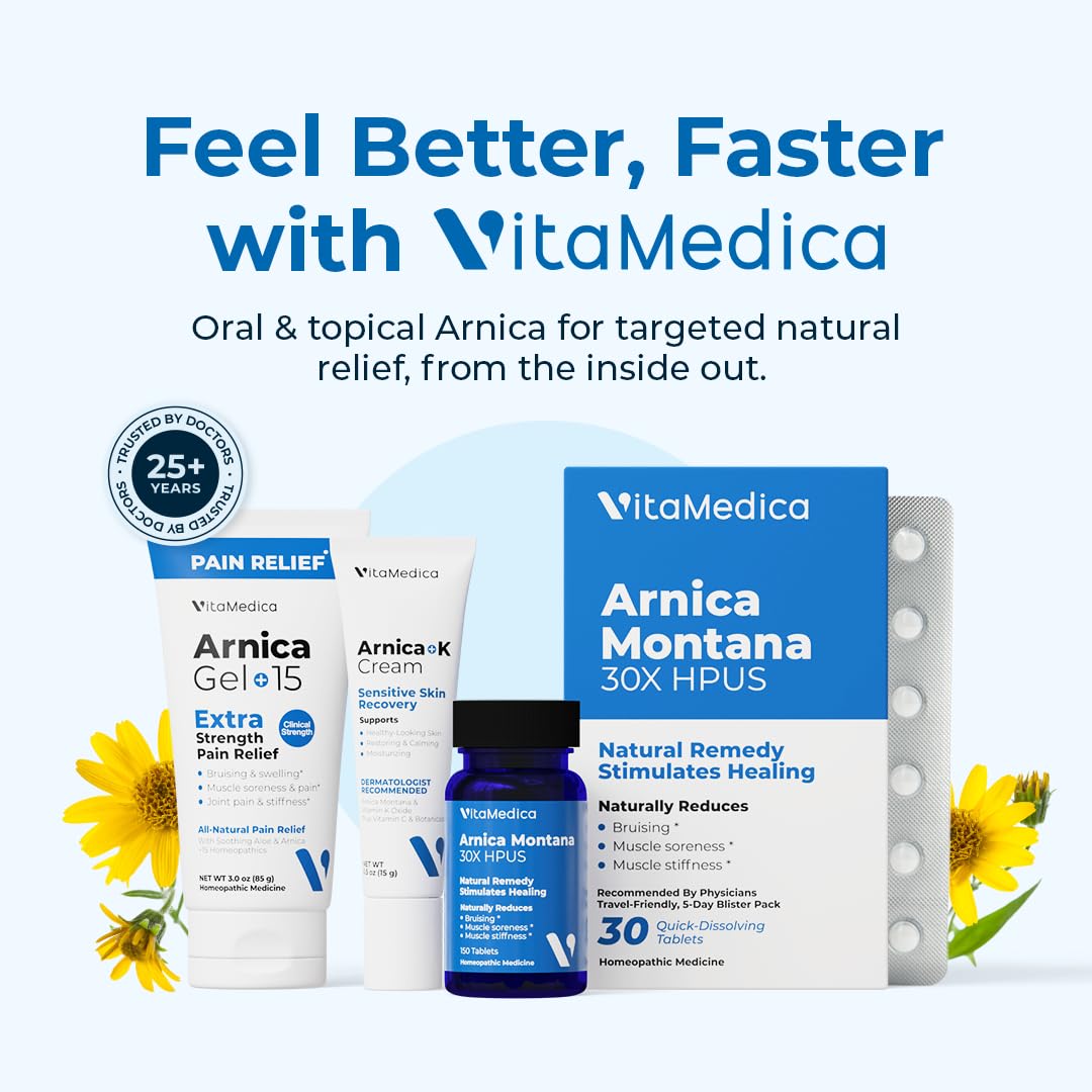 Close up of VitaMedica arnica gel ingredient label
