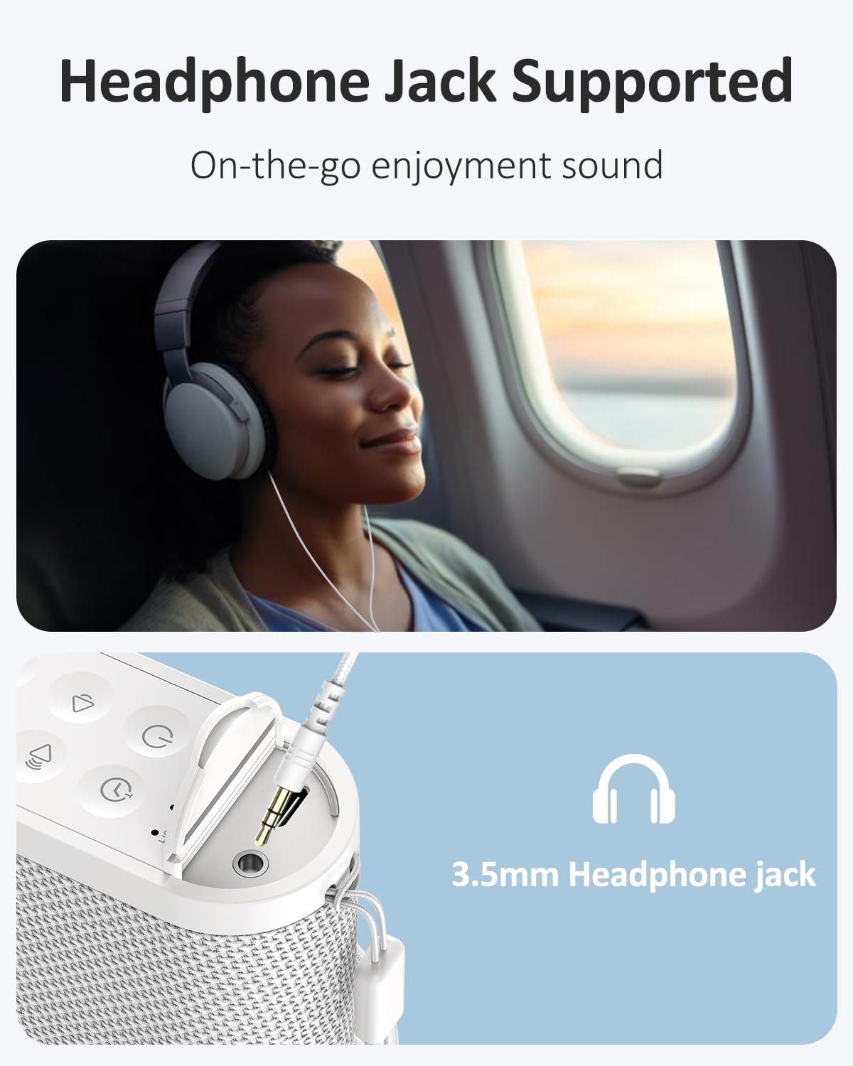 Rechargeable travel noise cancelation device highlighting the side USB-C charging port