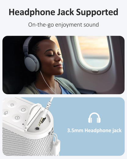 Rechargeable travel noise cancelation device highlighting the side USB-C charging port