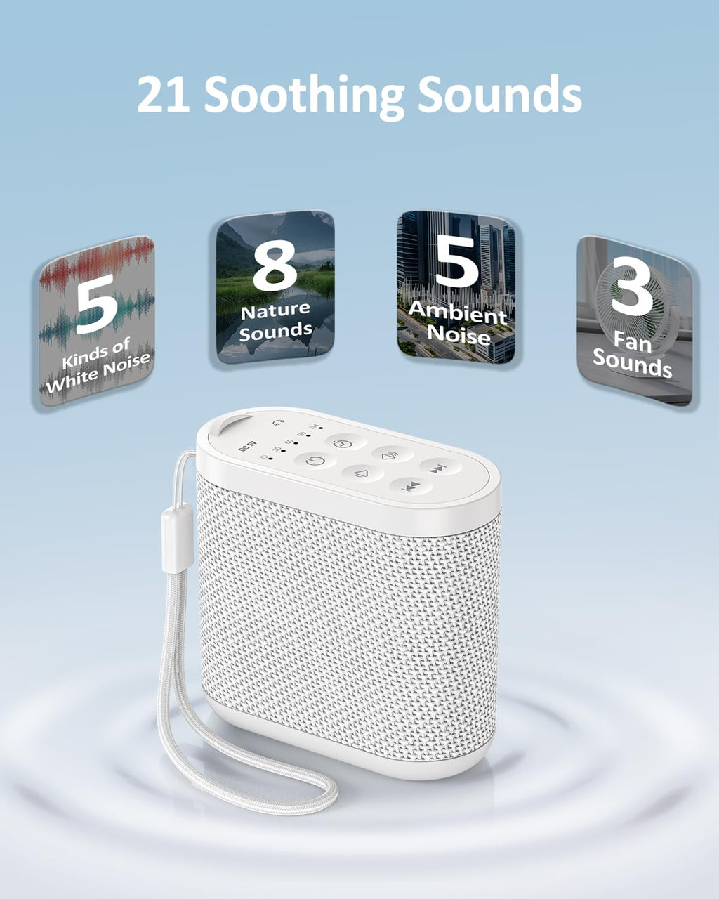 Compact sound machine for office privacy with headphone jack showing private listening feature