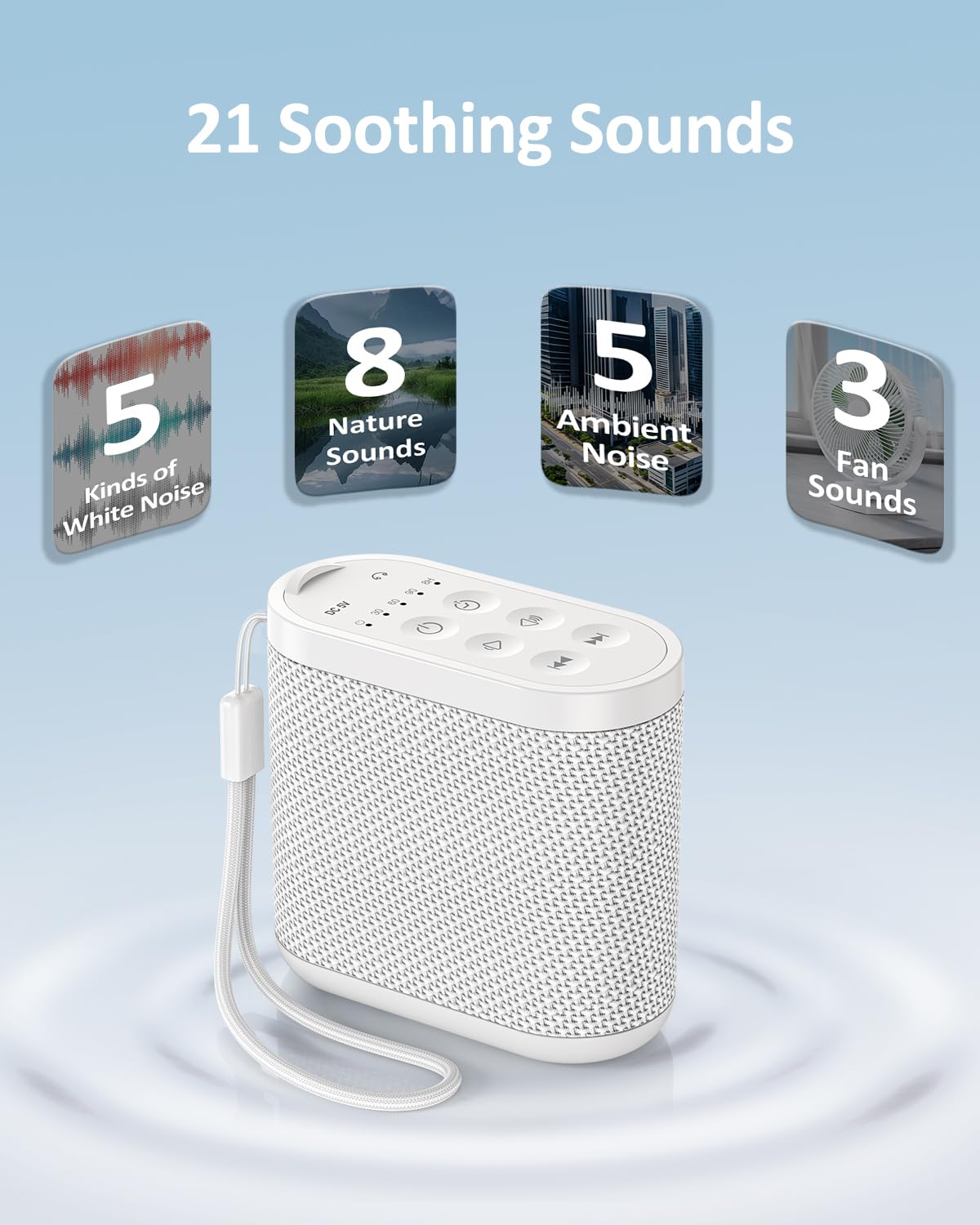 Compact sound machine for office privacy with headphone jack showing private listening feature