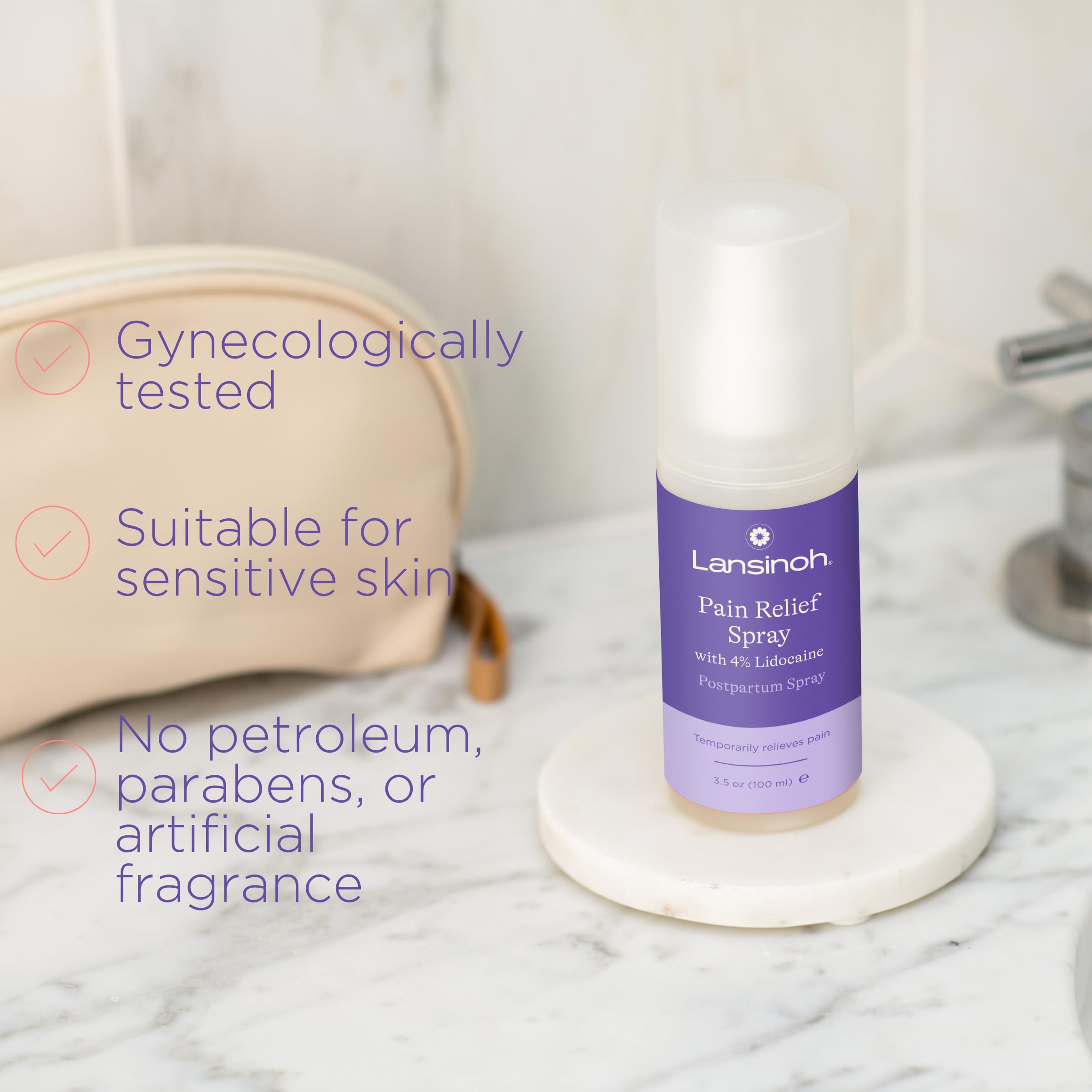 Back label of Lansinoh perineal spray showing ingredients