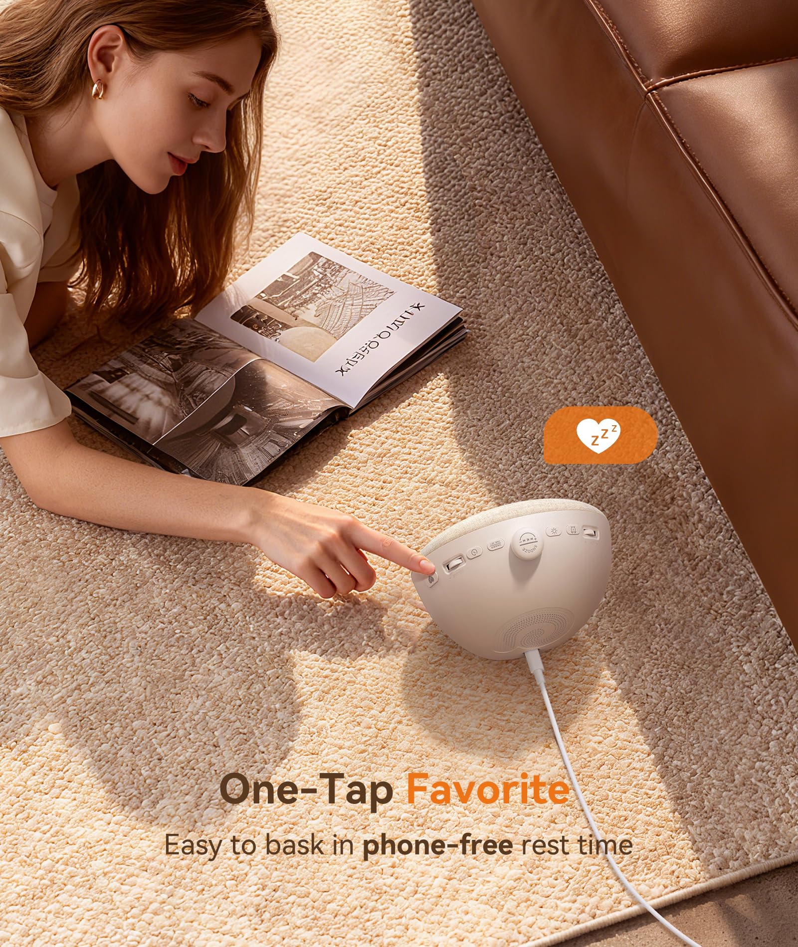 Dreamegg sunrise alarm clock radiating a warm orange ambient night light on a bedroom nightstand