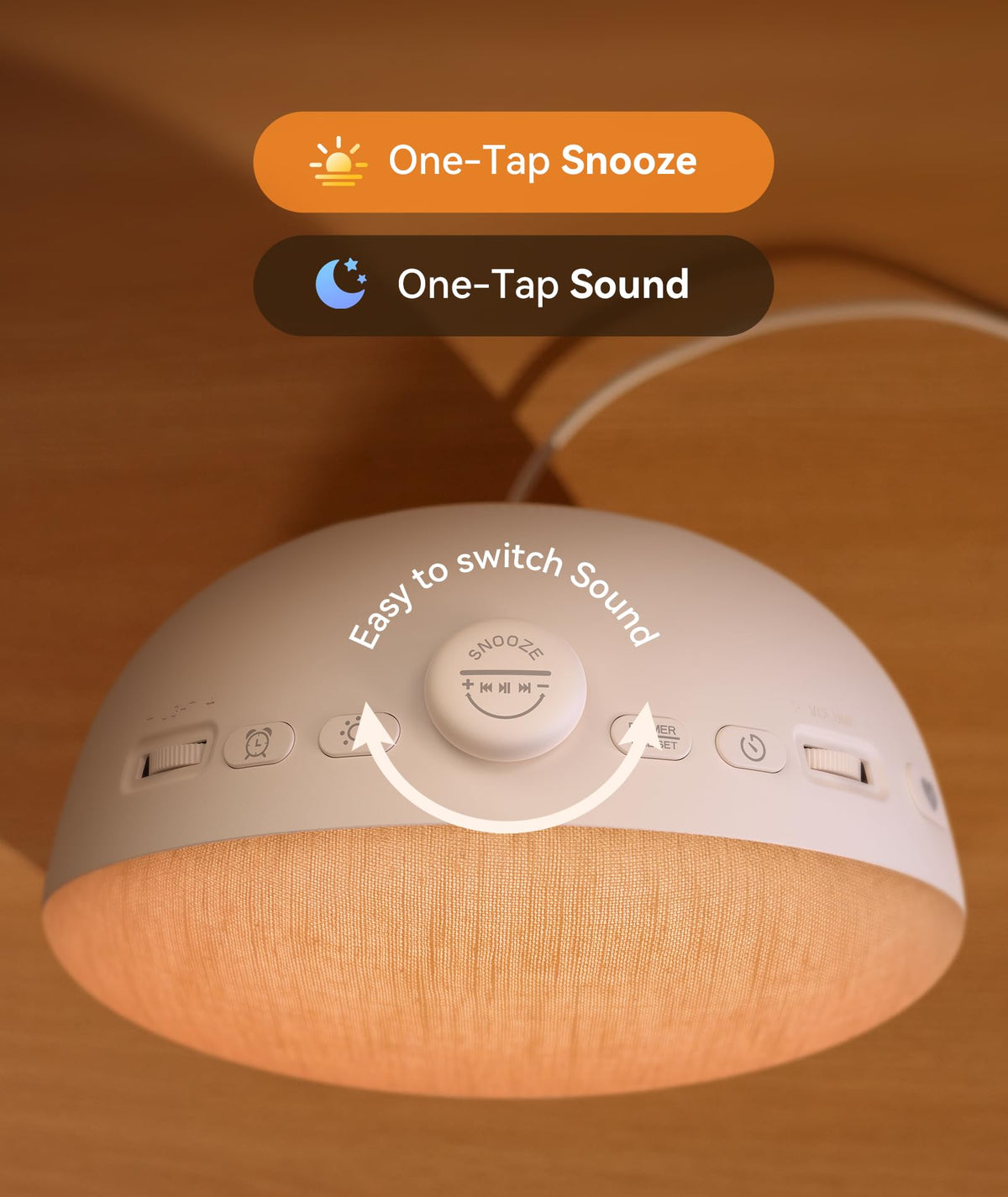Dreamegg Sunrise 2 alarm clock unboxed with the included safe power cable and official user instructions manual