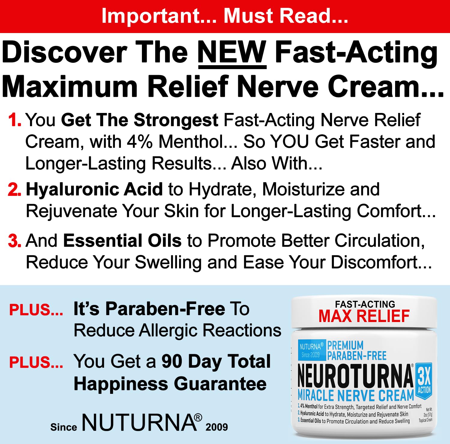 Nuturna premium nerve relief cream jar showing 4% menthol label