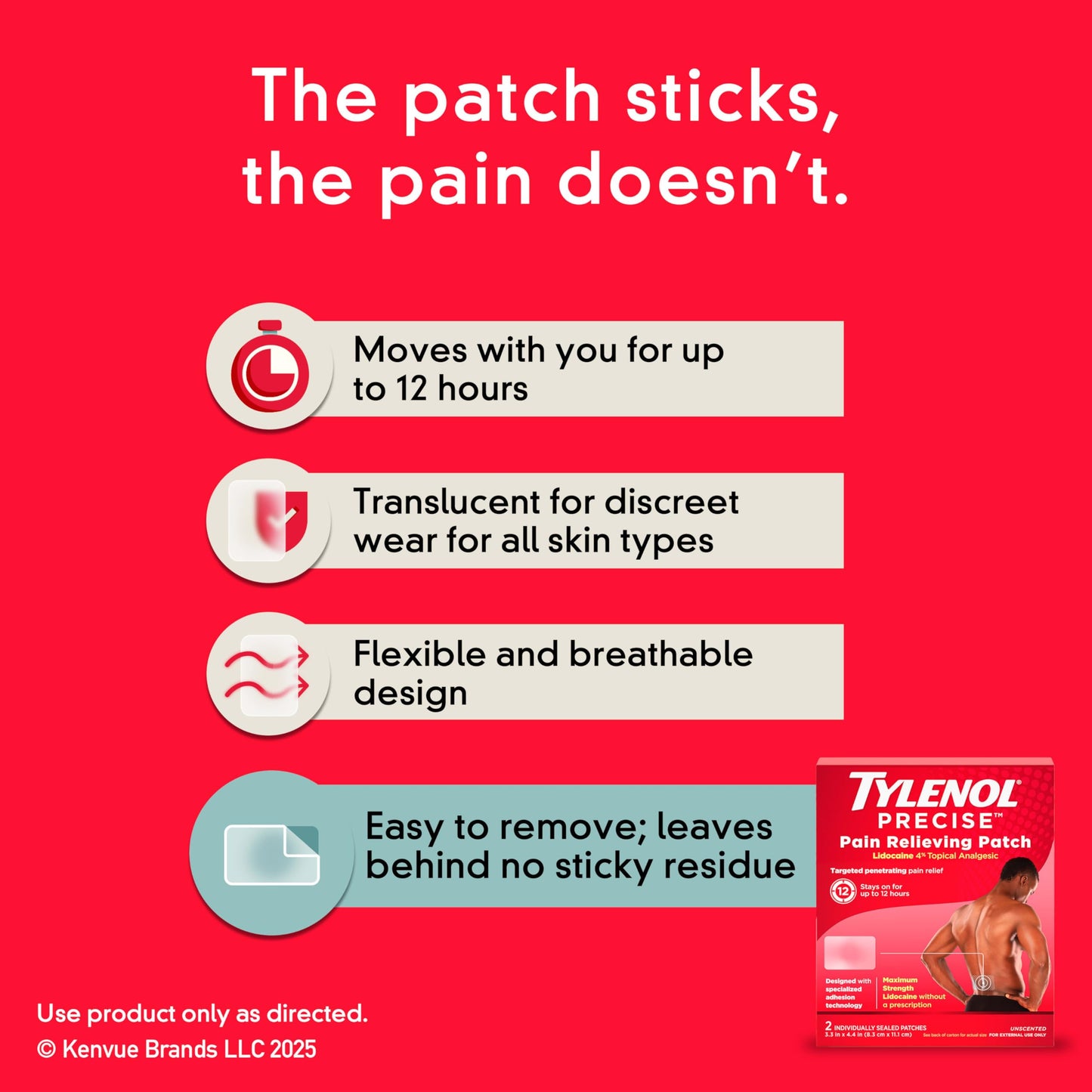 Individual foil wrapper for Tylenol Precise topical analgesic patch