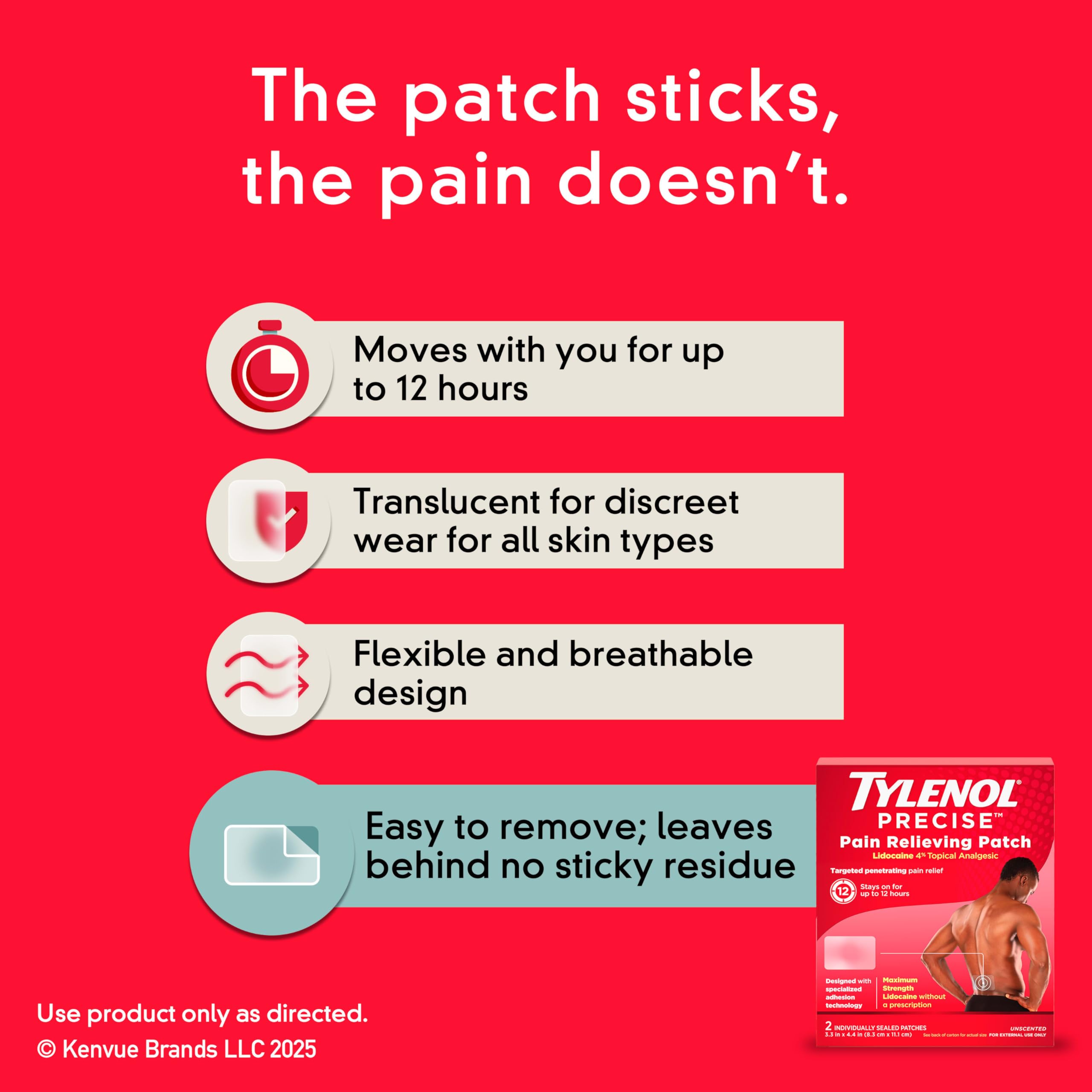 Individual foil wrapper for Tylenol Precise topical analgesic patch