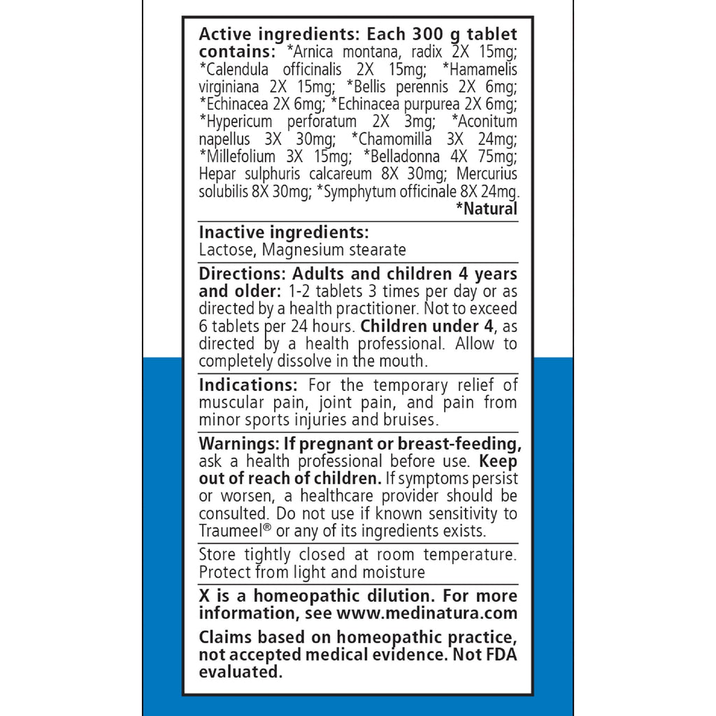 MediNatura Traumeel 100 tablets bottle label details