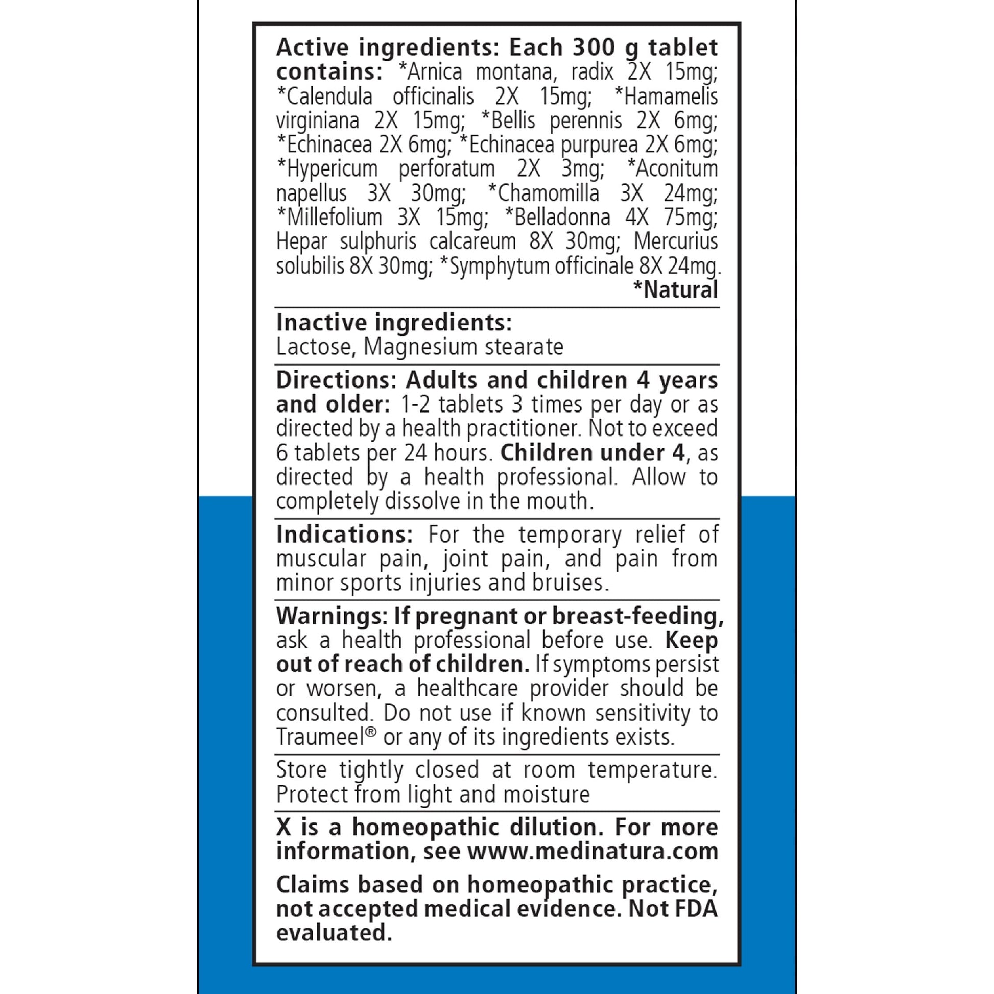 MediNatura Traumeel 100 tablets bottle label details