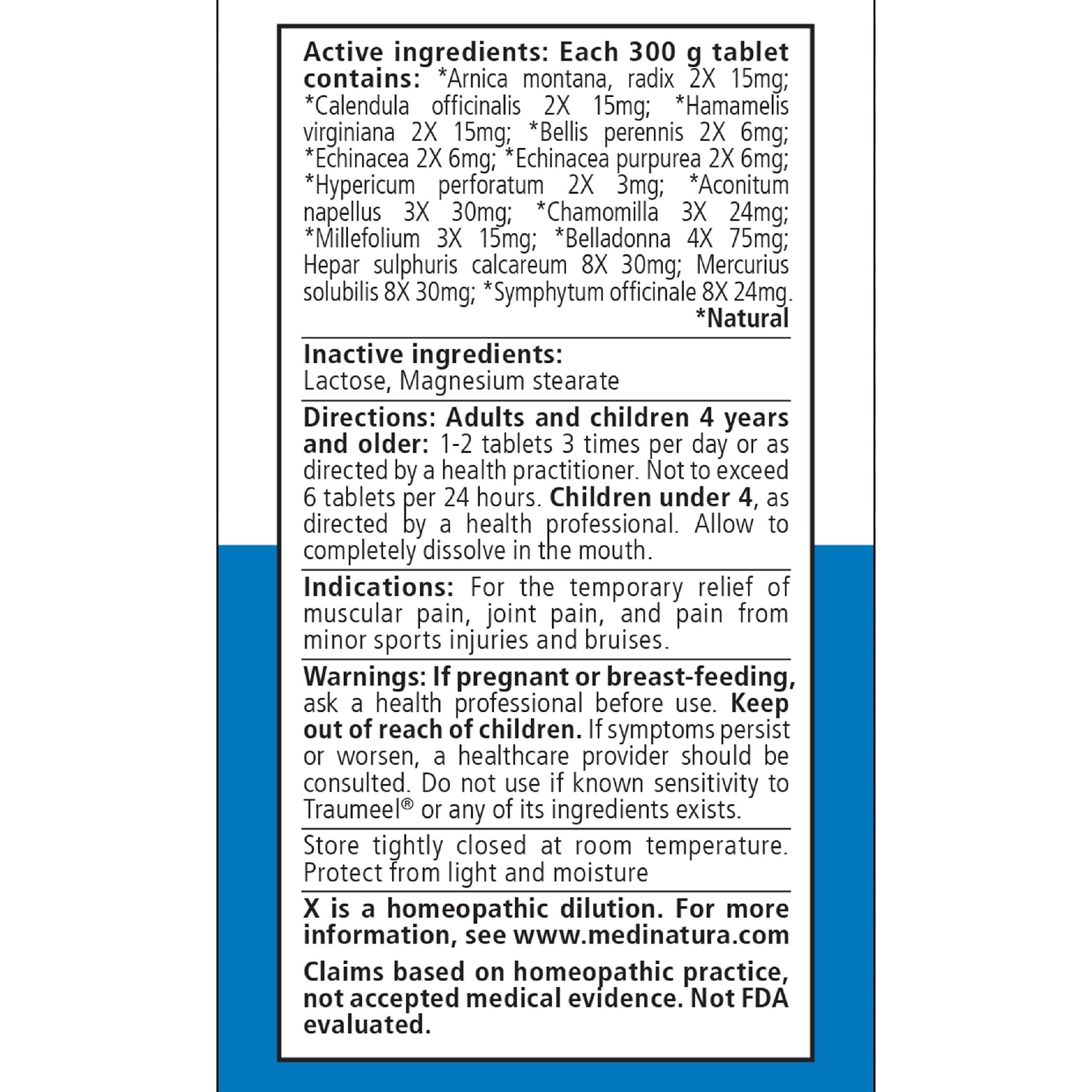 MediNatura Traumeel 100 tablets bottle label details