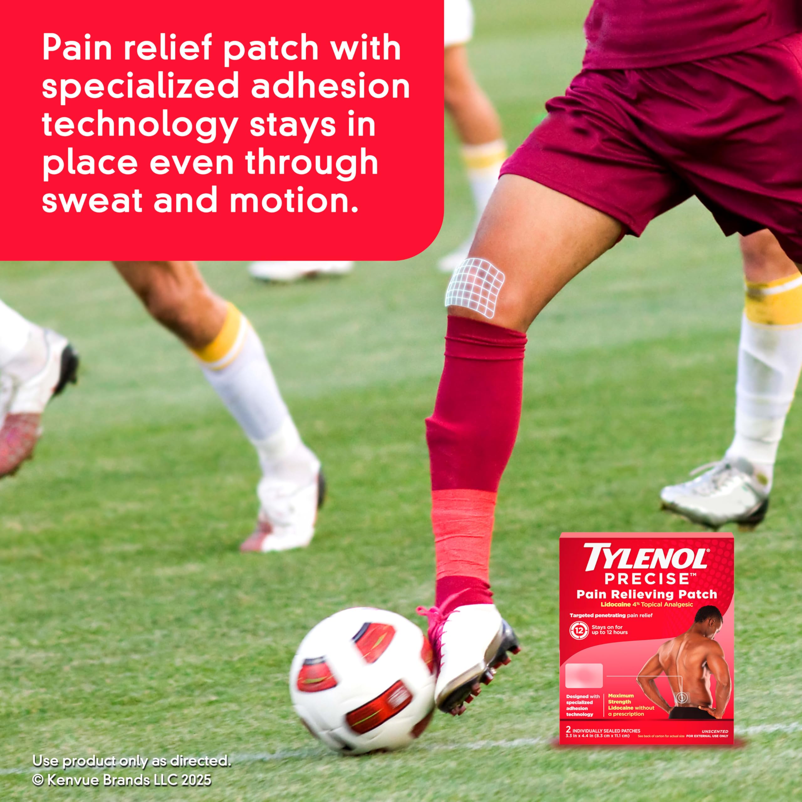Application demonstration of Tylenol patch on a person's shoulder