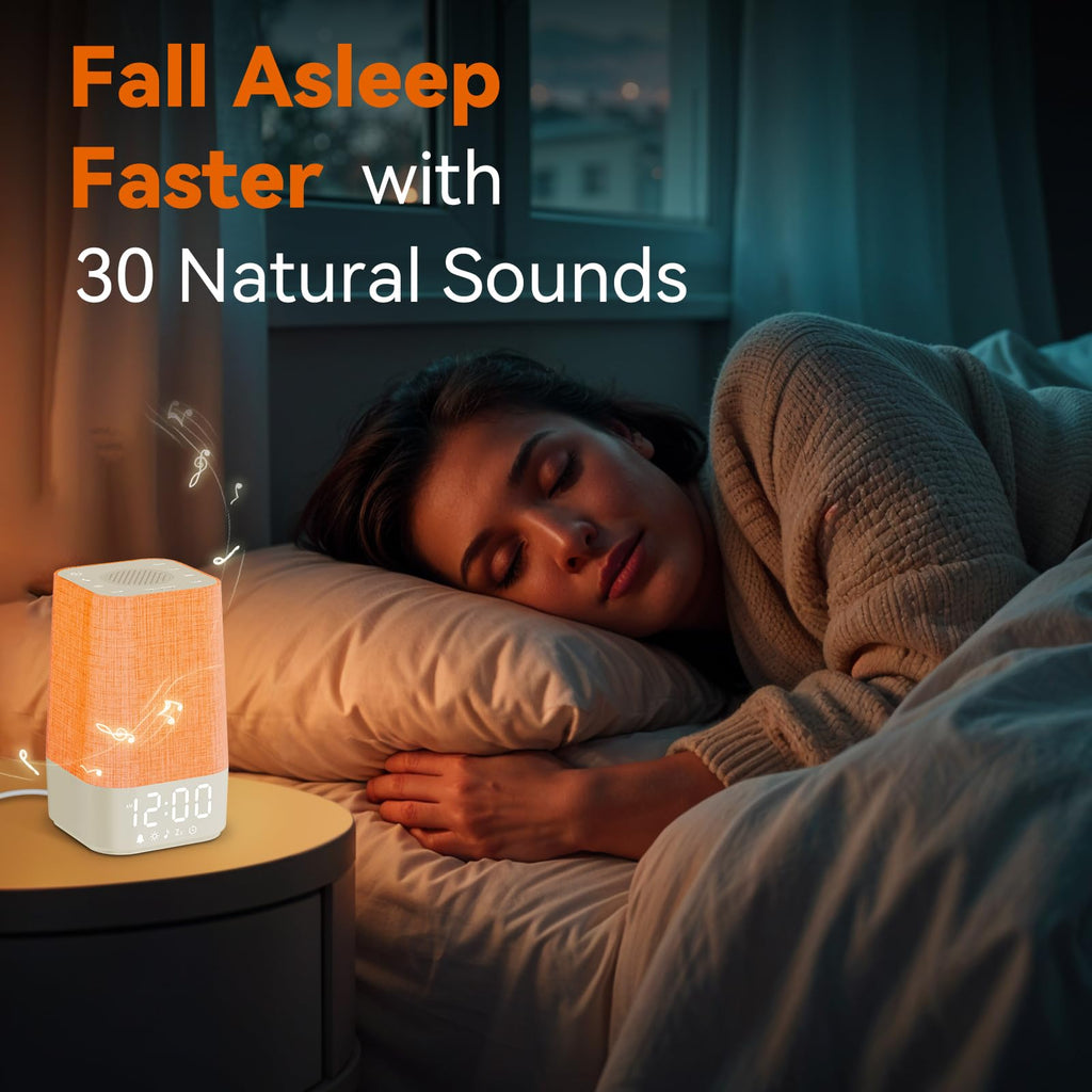 Wkzay multi functional bedside alarm clock operating as a soft ambient night light in a dark bedroom setting