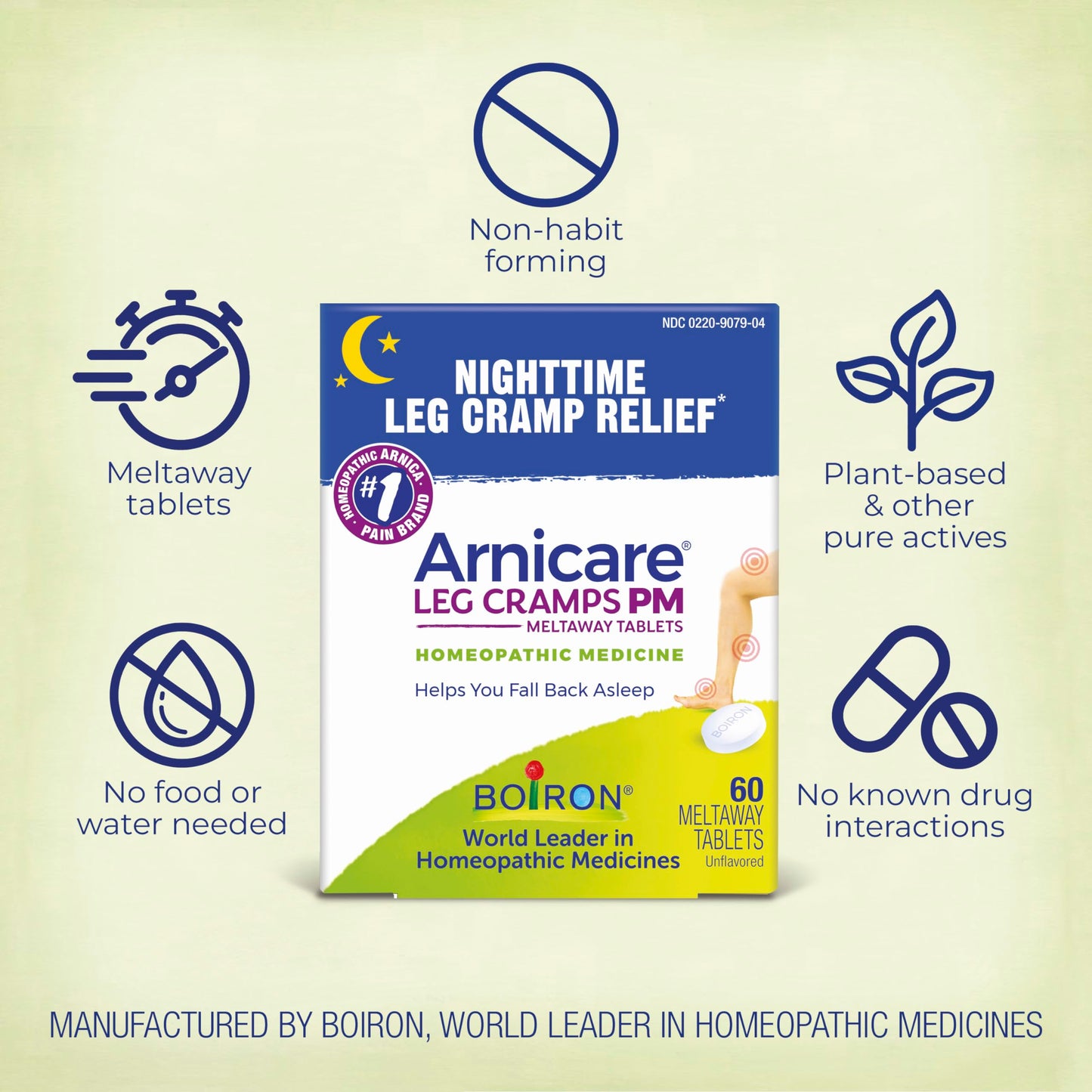 Side view of Boiron Arnicare Leg Cramps PM bottle