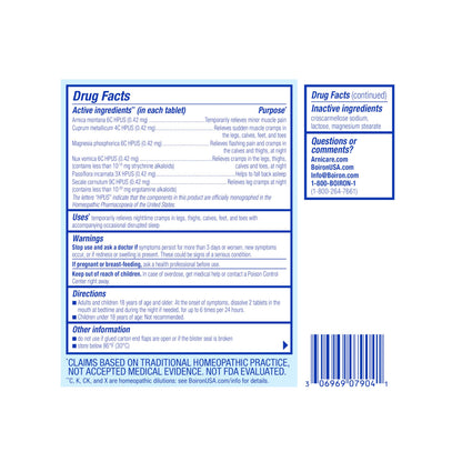 Boiron Arnicare Leg Cramps PM box and bottle arrangement