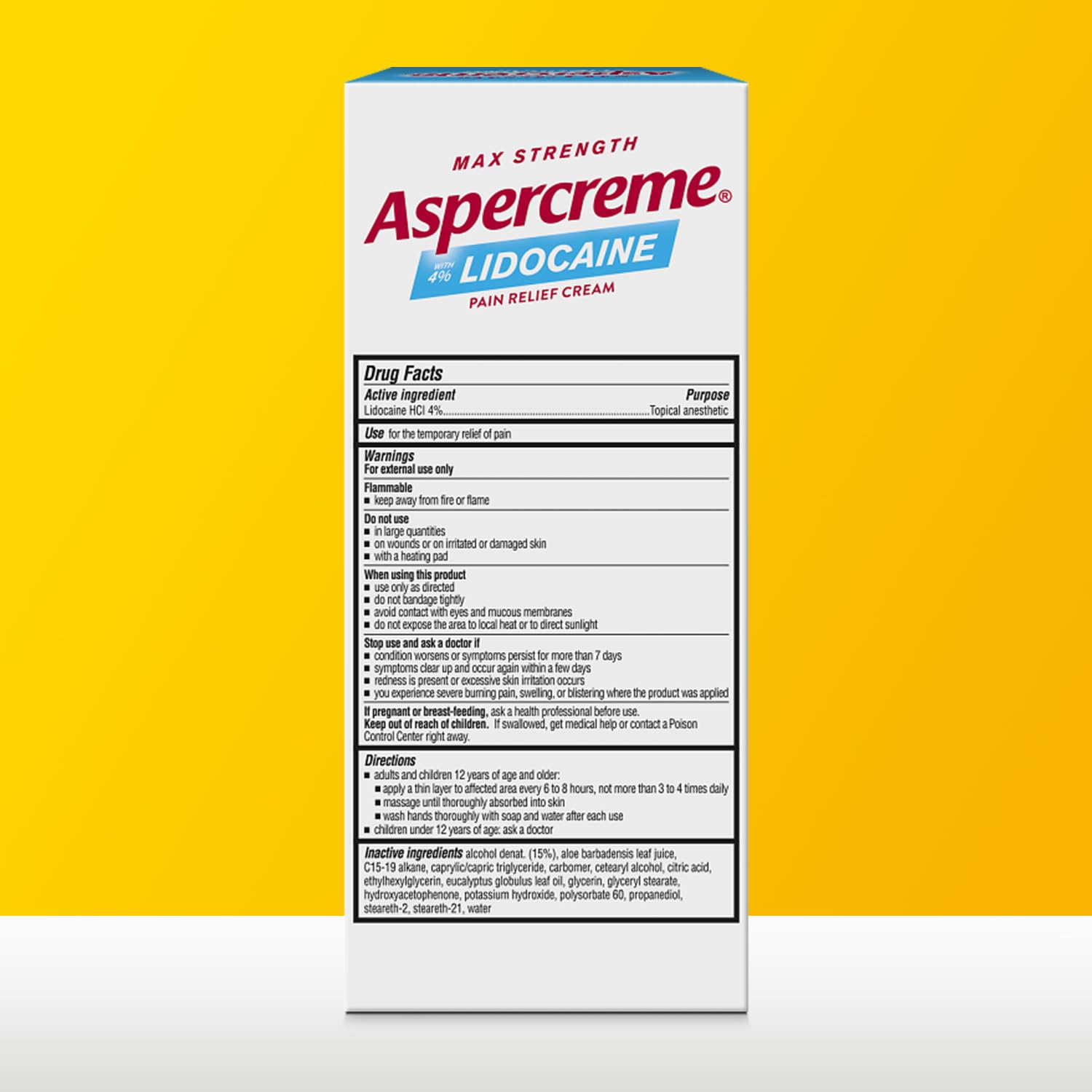 Aspercreme 4 percent lidocaine cream 3 ounce tube packaging