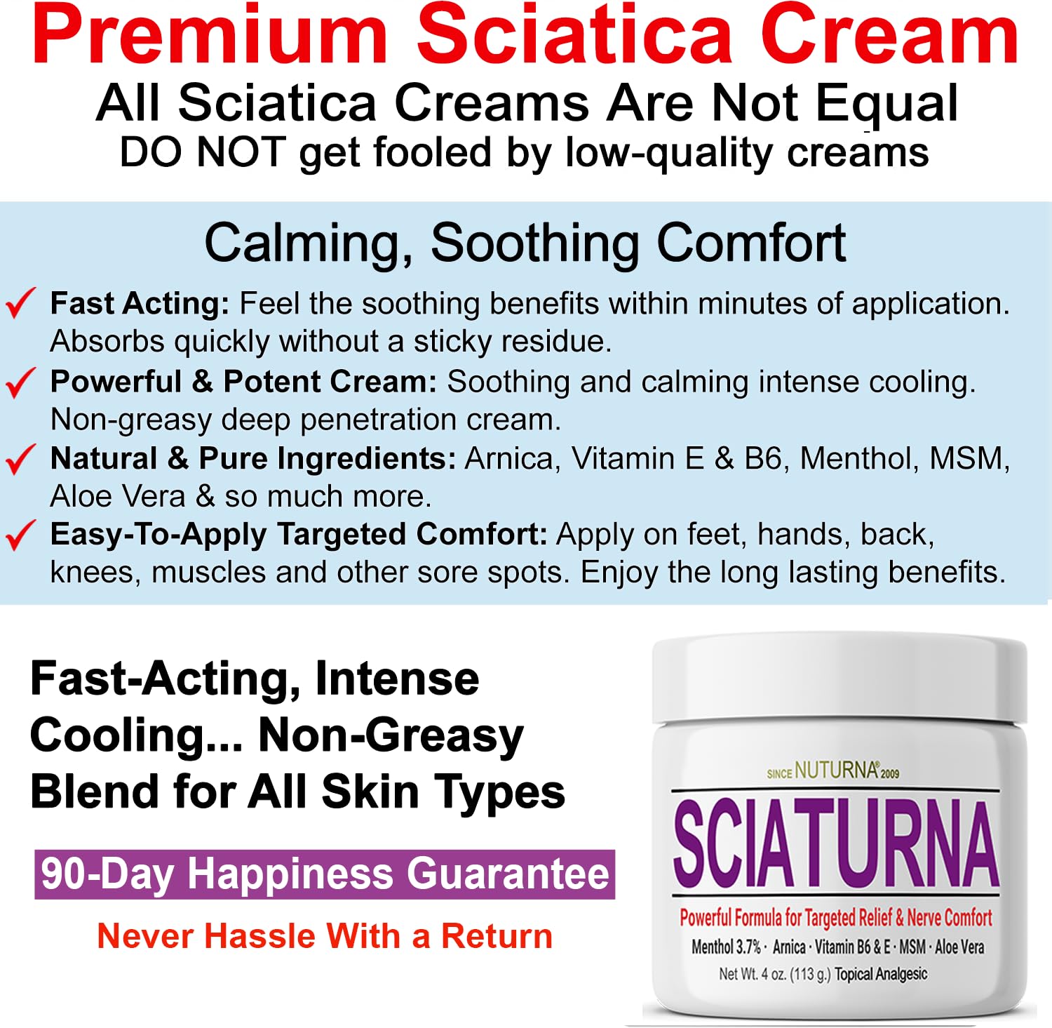 Side view of Nuturna Sciatica Cream packaging displaying 4 ounce volume