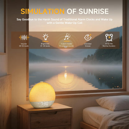 Geuuap wake up light displaying digital time with adjustable brightness settings.