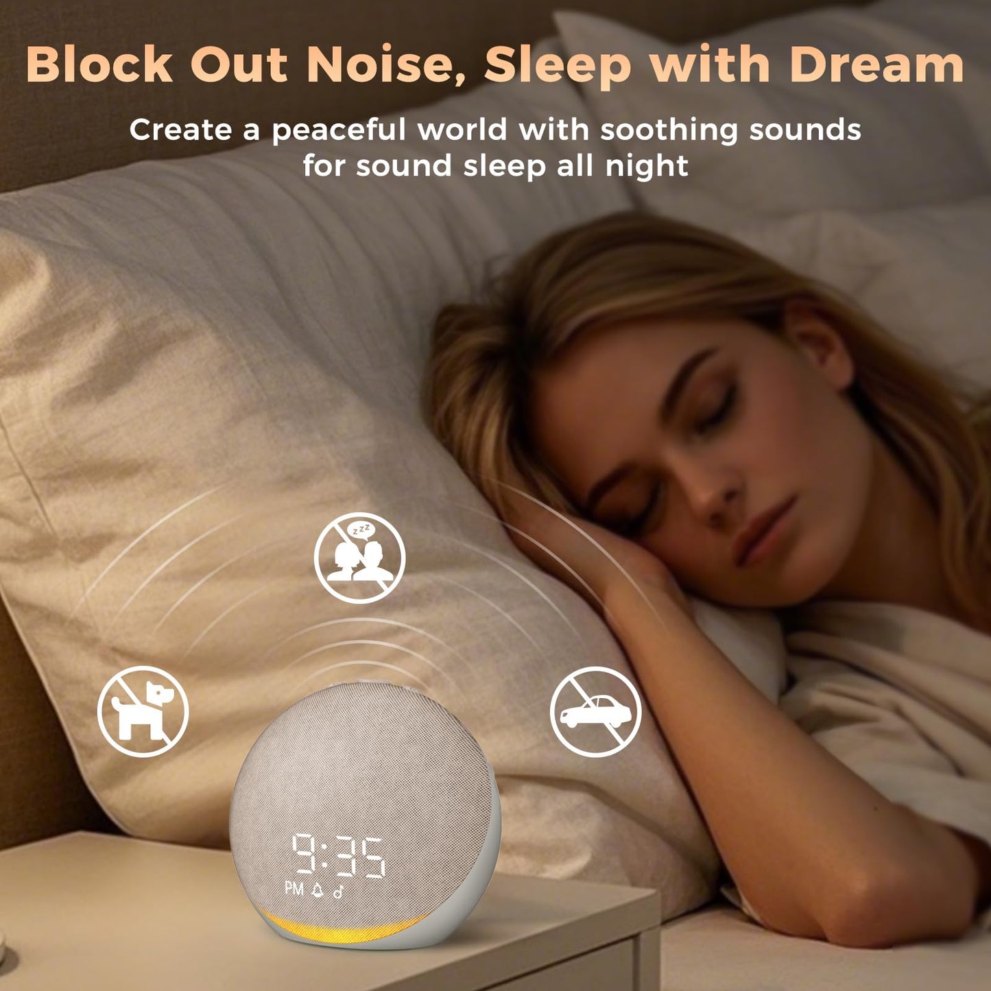 Acedeck compact bedside alarm clock displaying the nine-color customizable ambient night light feature