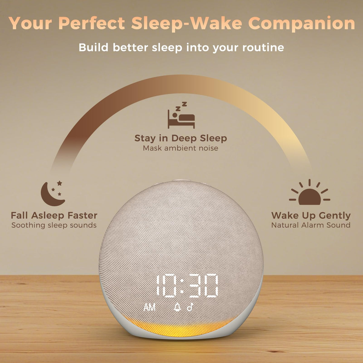 Acedeck gentle wake up alarm clock with premium fabric front panel in a modern nursery