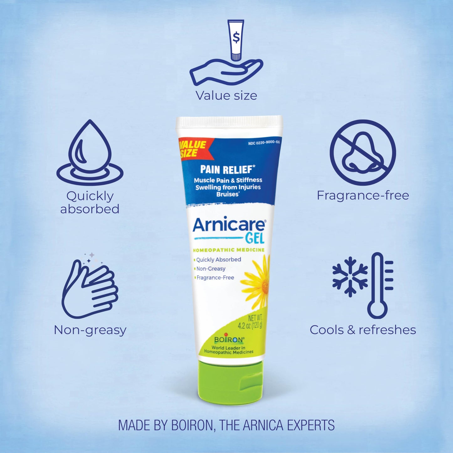 Back of Boiron Arnicare packaging with usage directions and ingredients