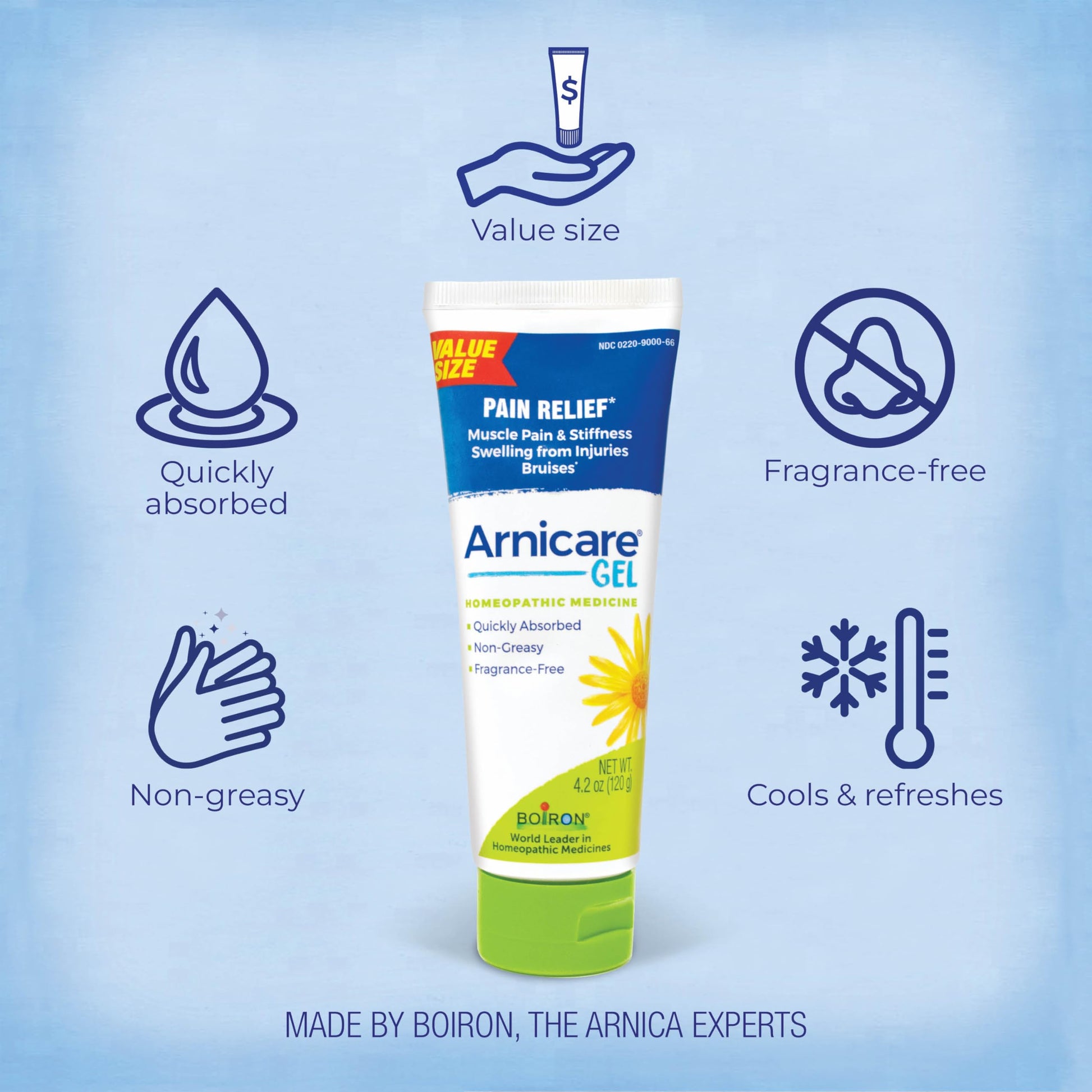Back of Boiron Arnicare packaging with usage directions and ingredients