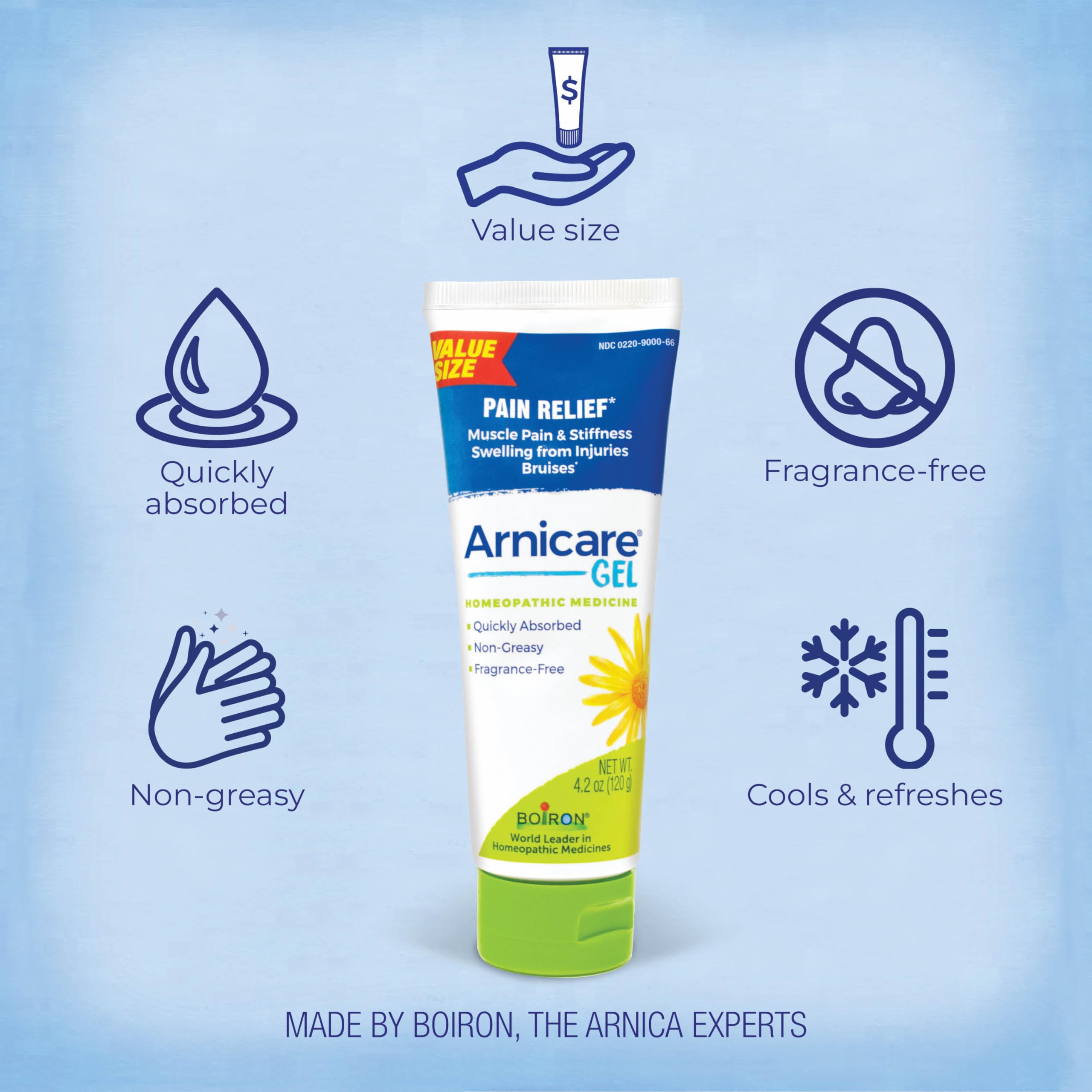 Back of Boiron Arnicare packaging with usage directions and ingredients
