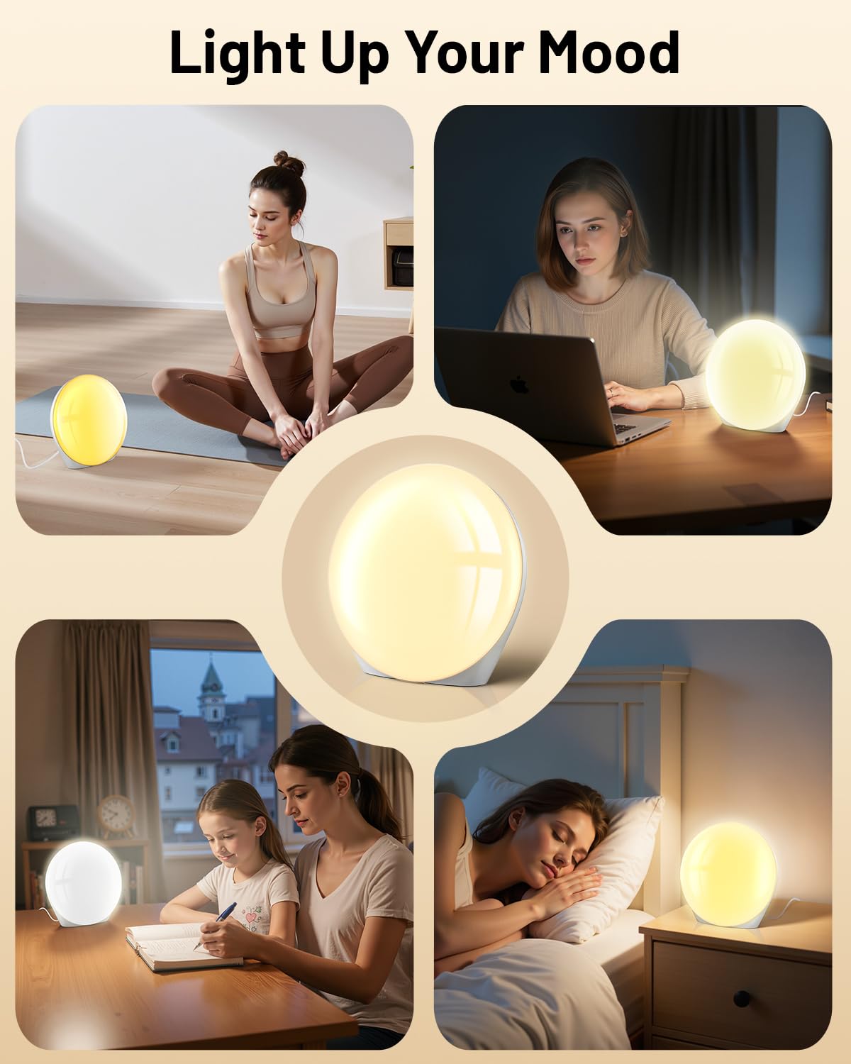 SUXIO full spectrum wellness lamp illuminated in a room setting
