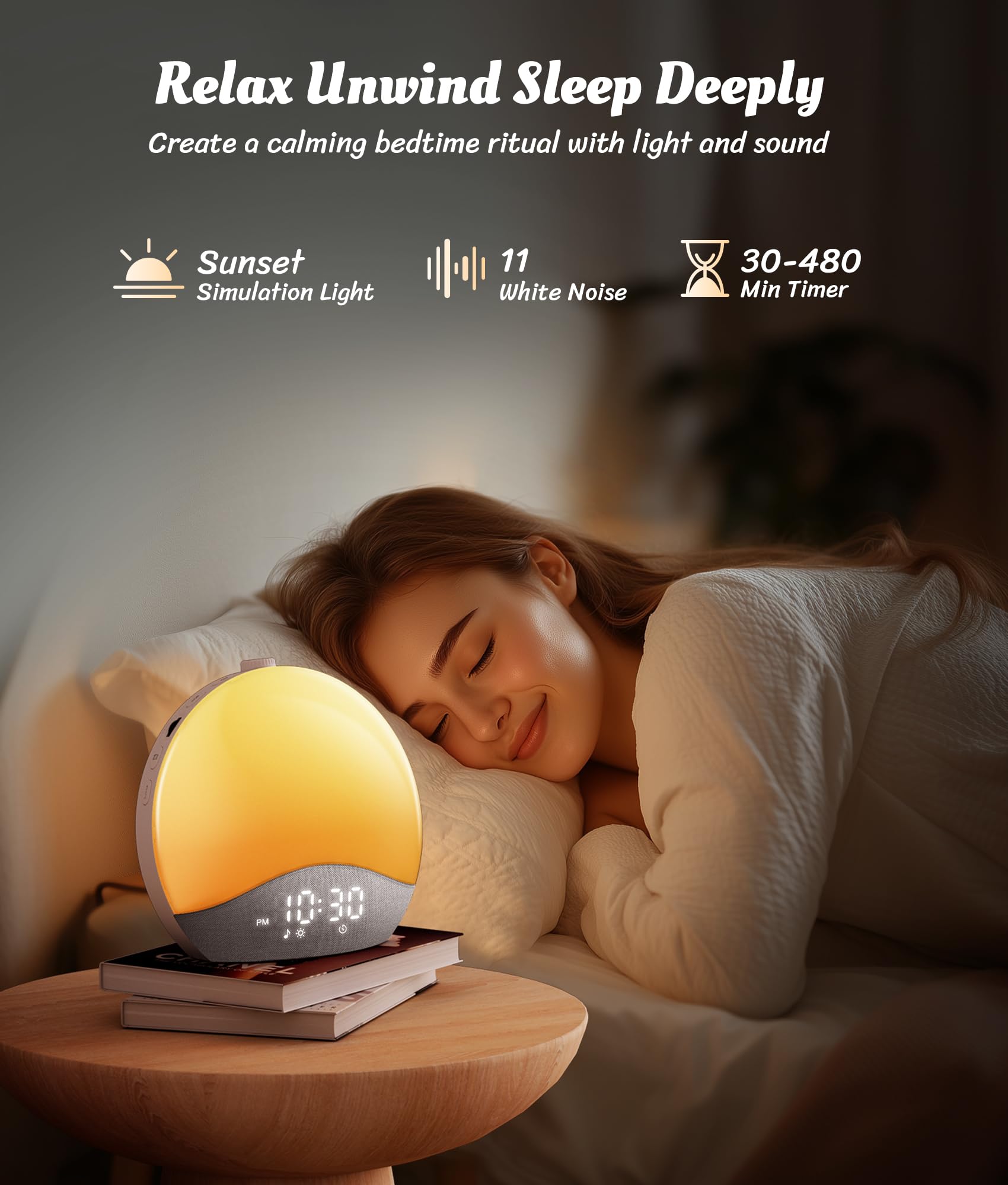 ecozy white noise machine displaying a vibrant blue ambient night light mode