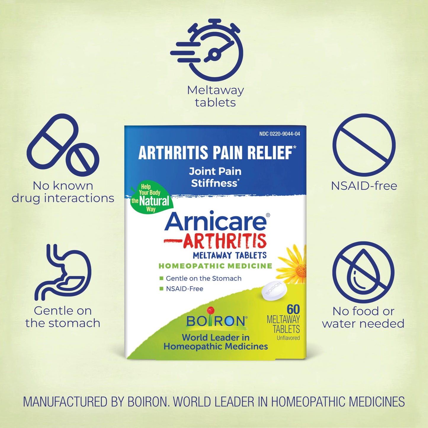 Close up of Boiron Arnicare homeopathic arthritis medicine label